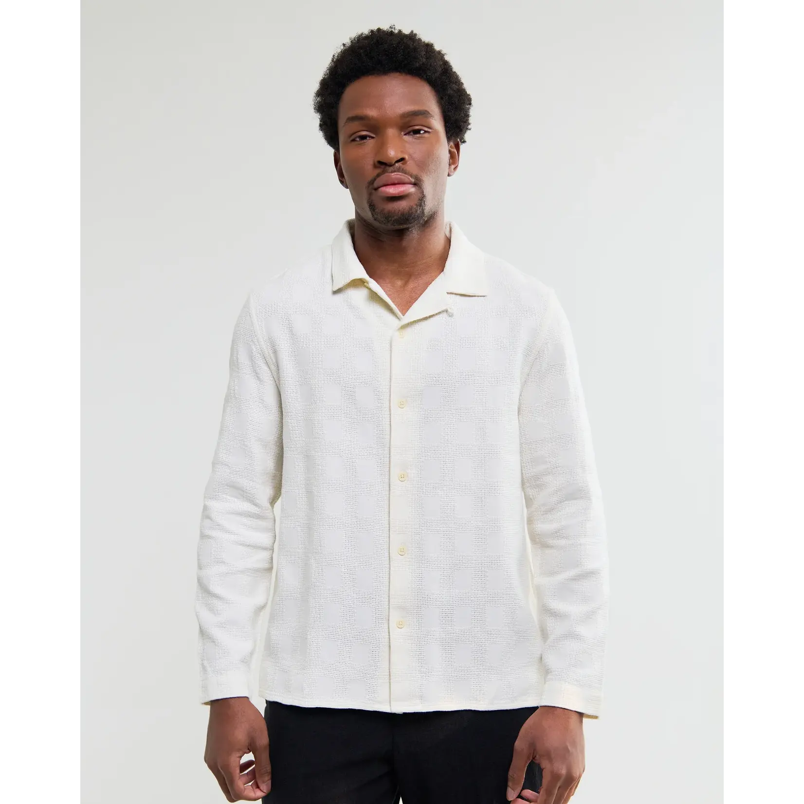 Wax London Wax London Corey LS Shirt Cotton Dobby Check Off White