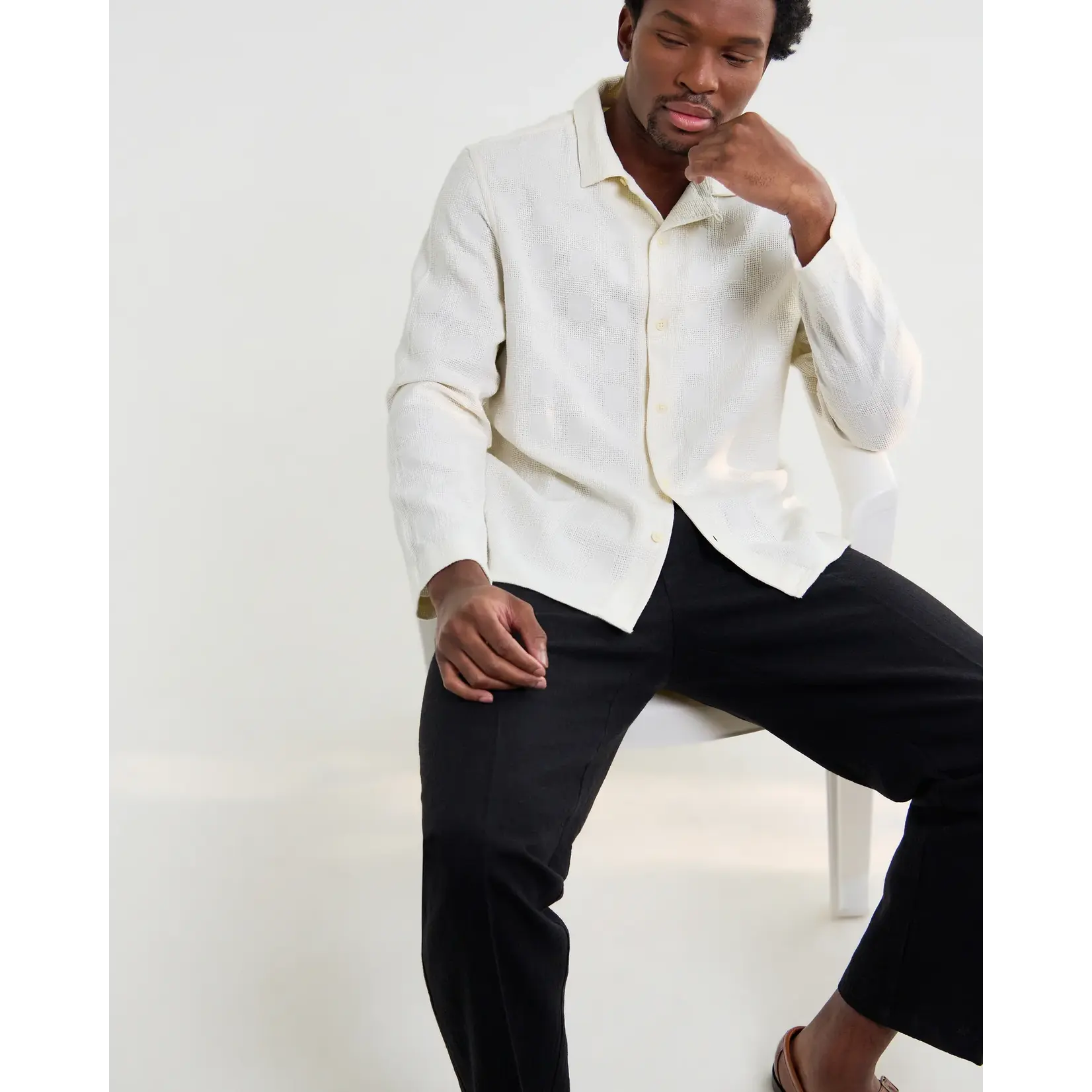 Wax London Wax London Corey LS Shirt Cotton Dobby Check Off White