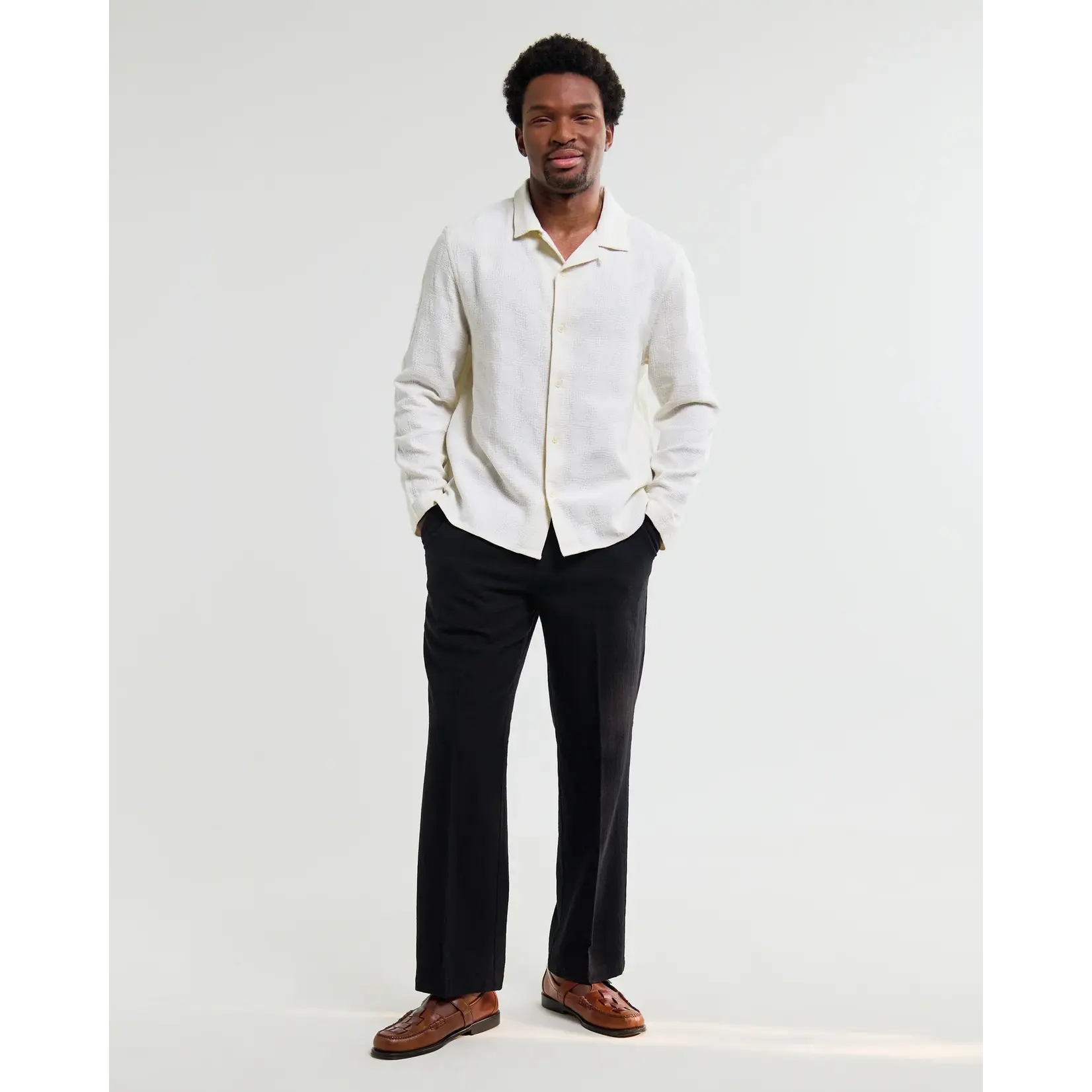 Wax London Wax London Corey LS Shirt Cotton Dobby Check Off White