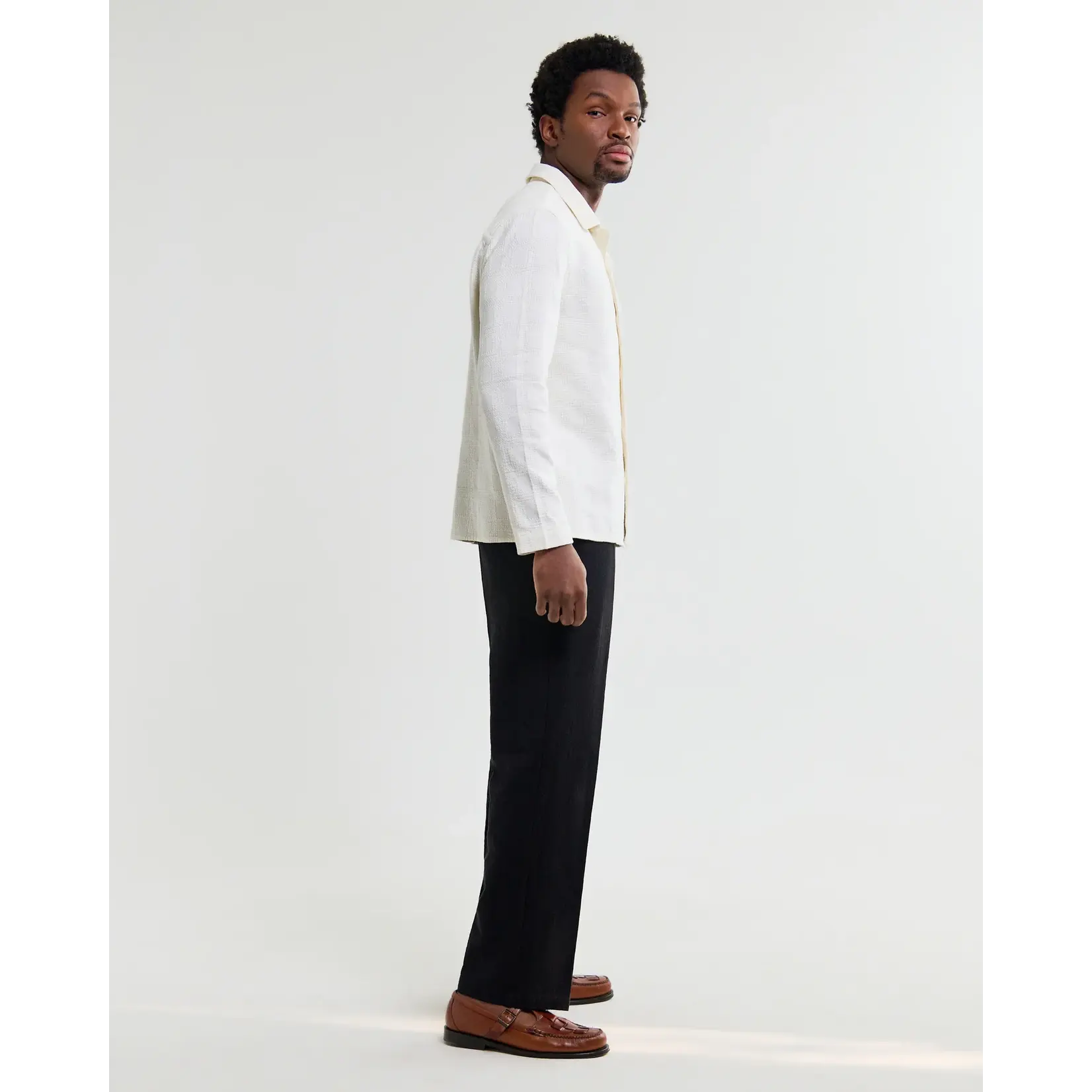 Wax London Wax London Corey LS Shirt Cotton Dobby Check Off White