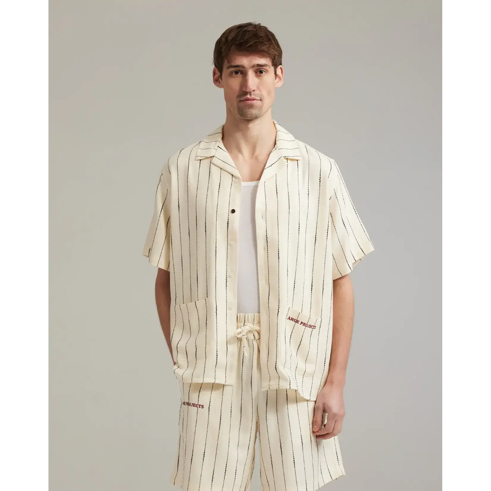 Ange Projects Ange Projects Striped Linen Bowling Shirt Ecru