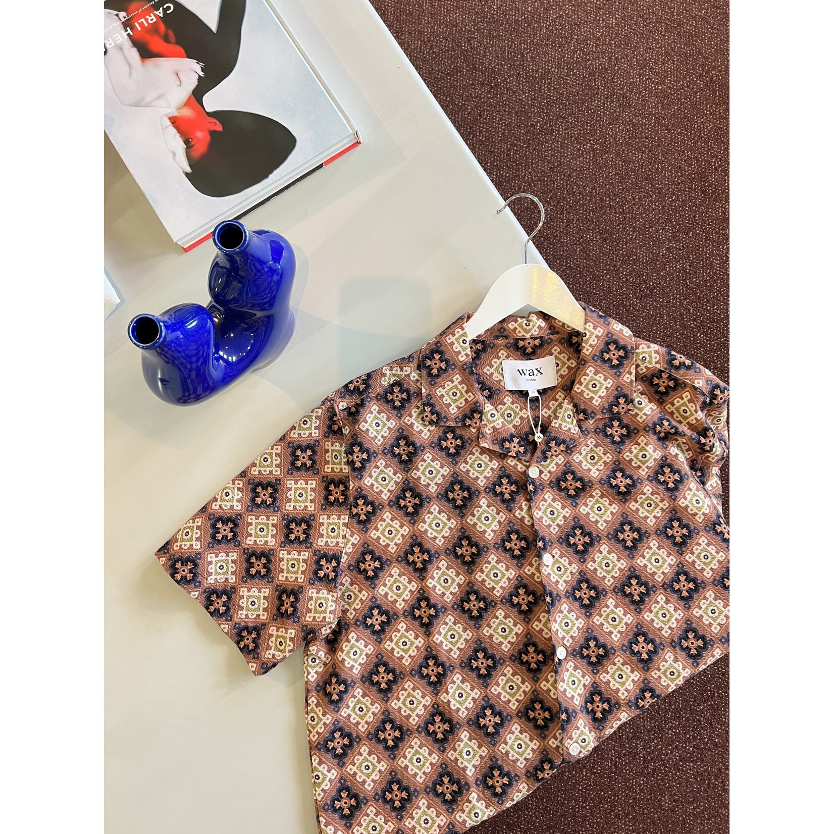 Wax London Wax London Didcot SS Shirt Seersucker Tiles Rust/Multi