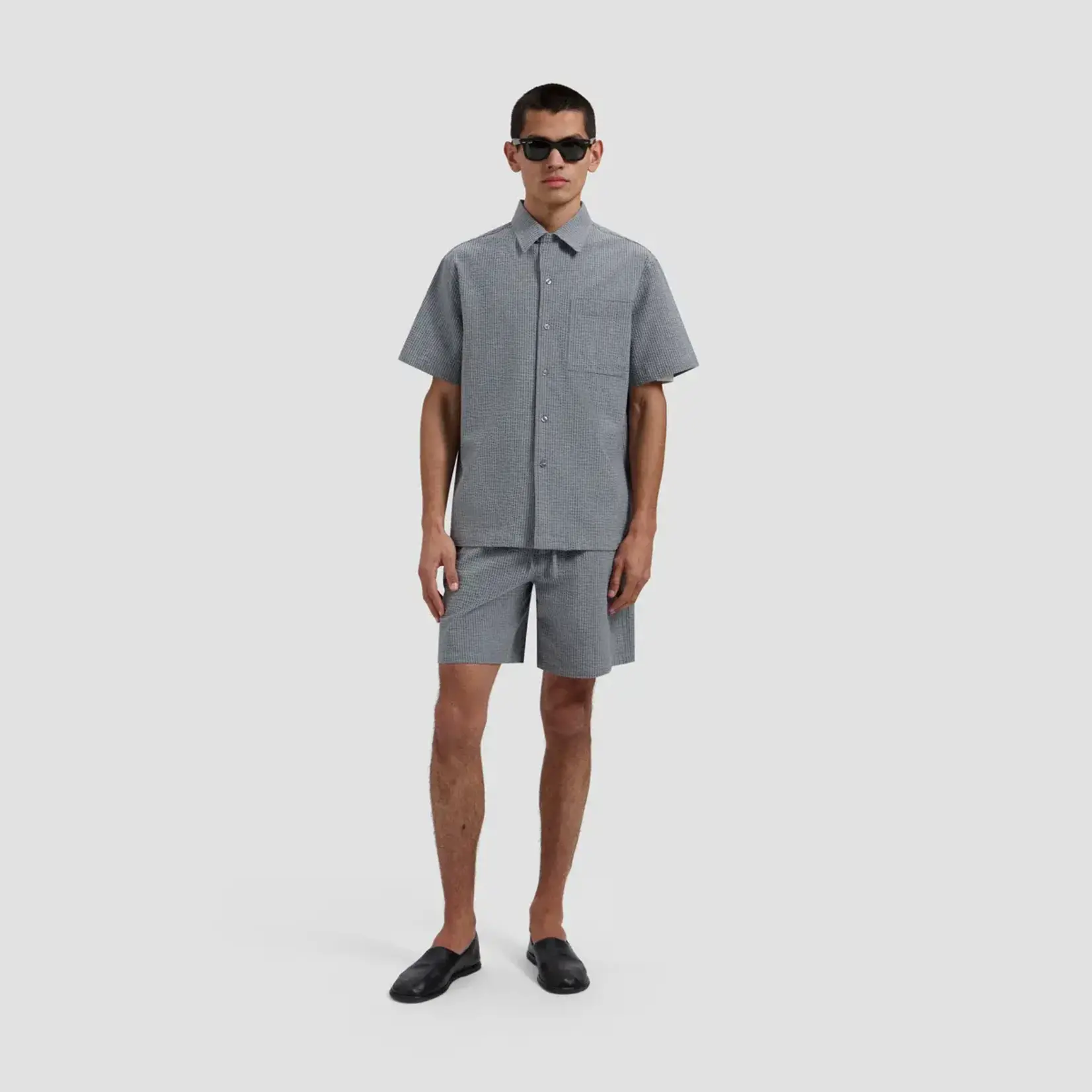 Olaf Hussein Olaf Seersucker Camp Shirt Heather Grey