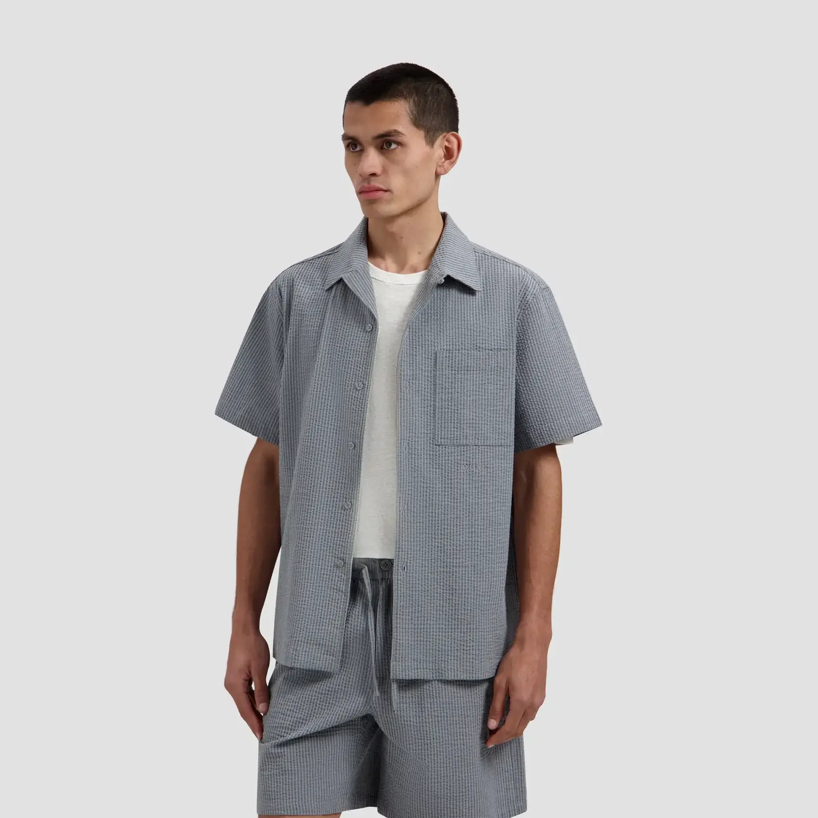 Olaf Hussein Olaf Seersucker Camp Shirt Heather Grey