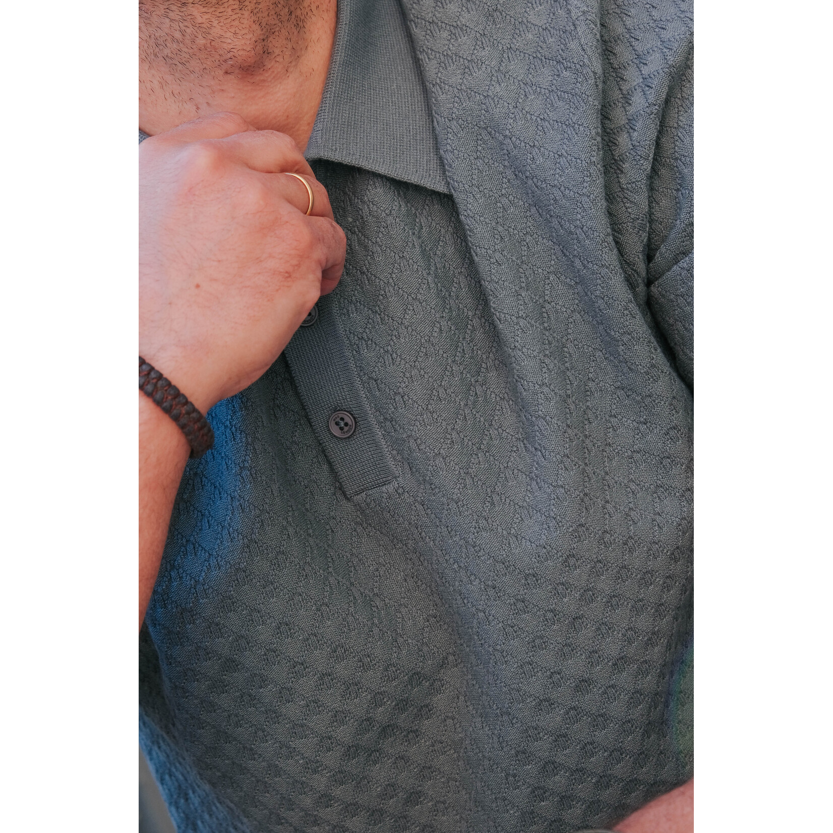Wax London Wax London Naples SS Polo Retro Diamond Cotton Sea Green