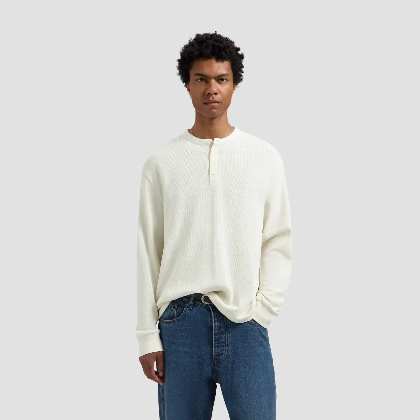 Olaf Hussein Olaf waffle Henley LS off white