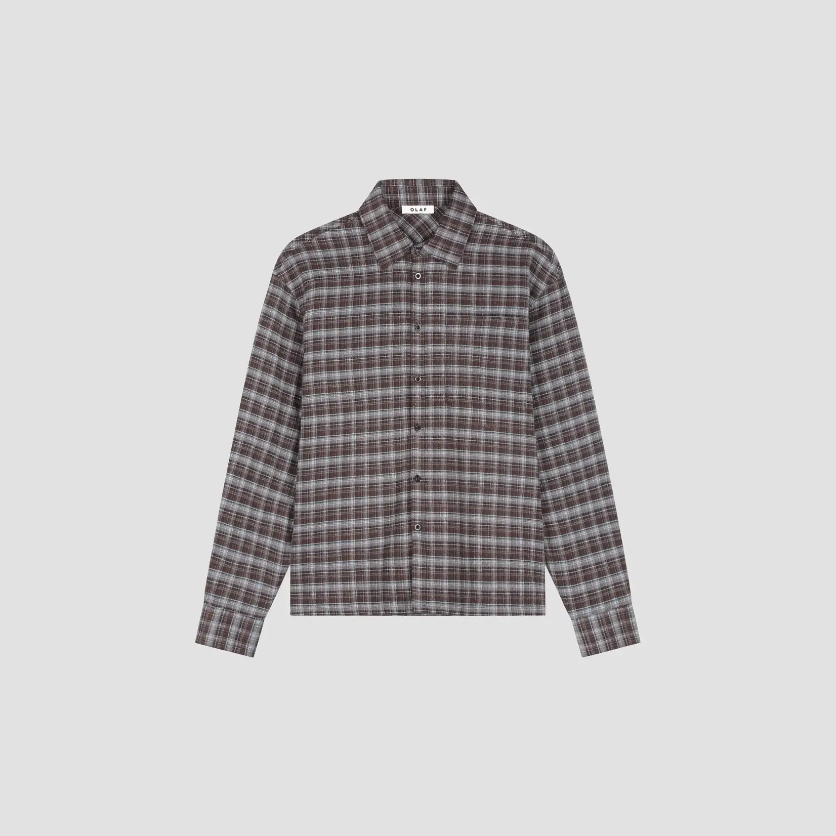 Olaf Hussein Olaf Flannel boxy shirt chocolate plum/ windsurfer