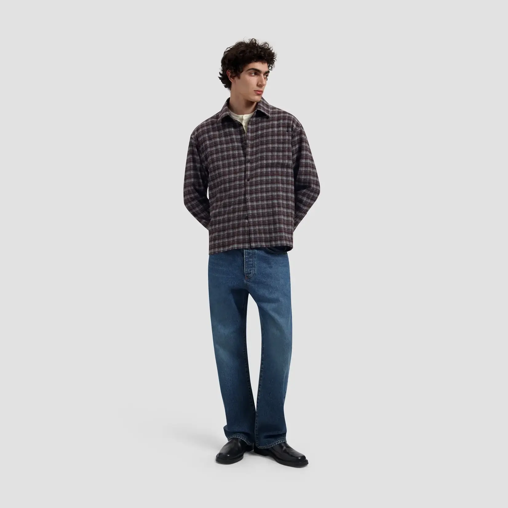 Olaf Hussein Olaf Flannel boxy shirt chocolate plum/ windsurfer