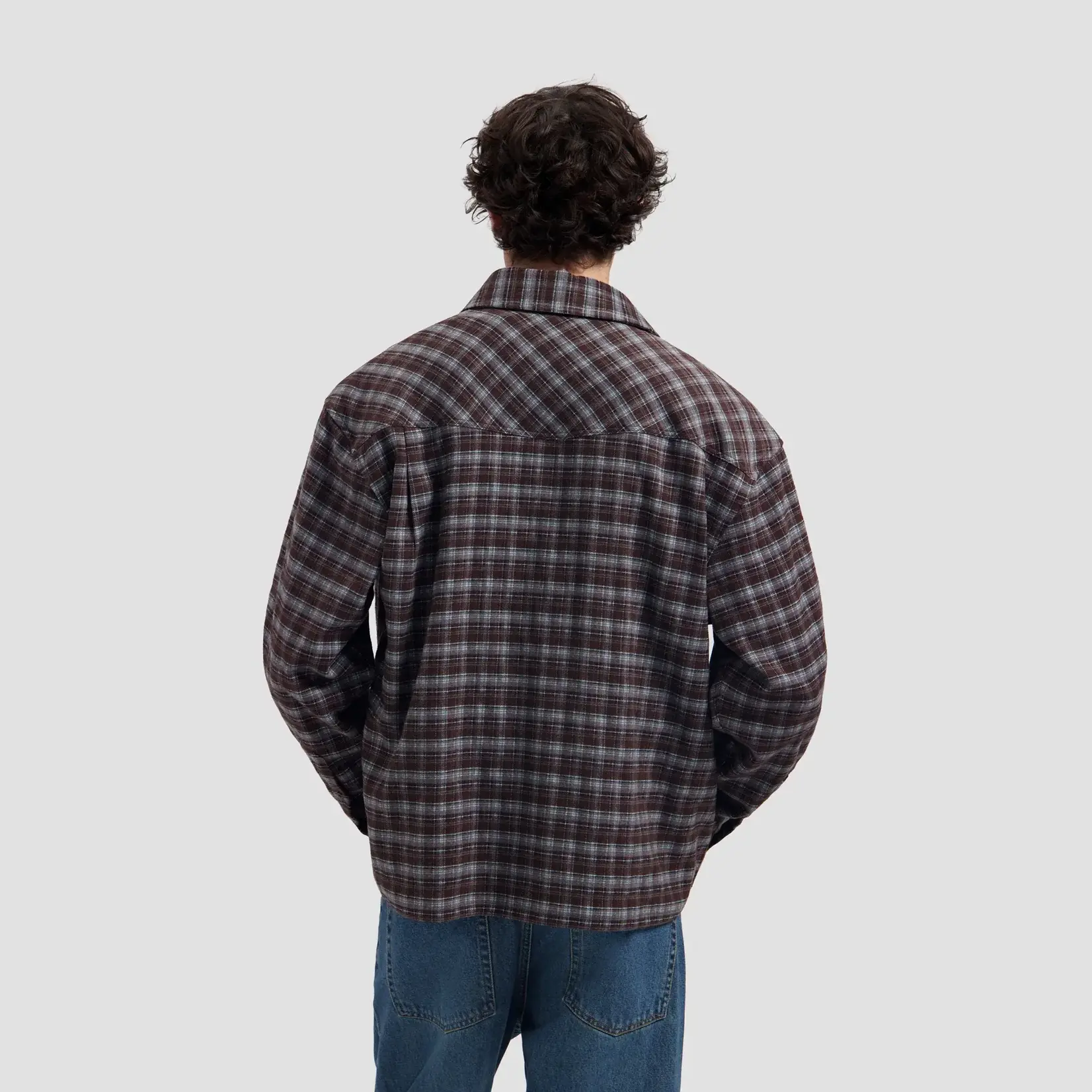 Olaf Hussein Olaf Flannel boxy shirt chocolate plum/ windsurfer