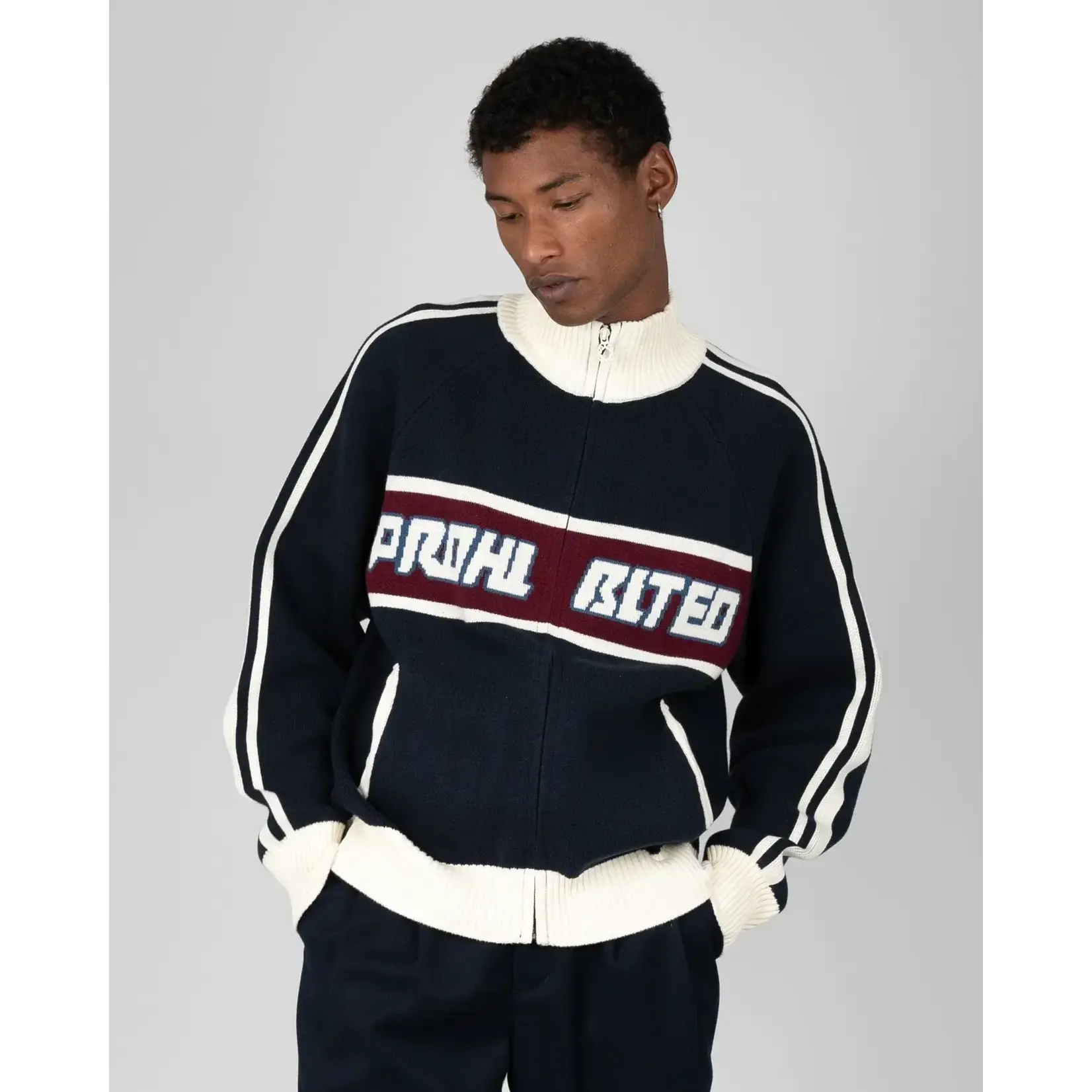 Prohibited Prohibited Letterman knit jacket black