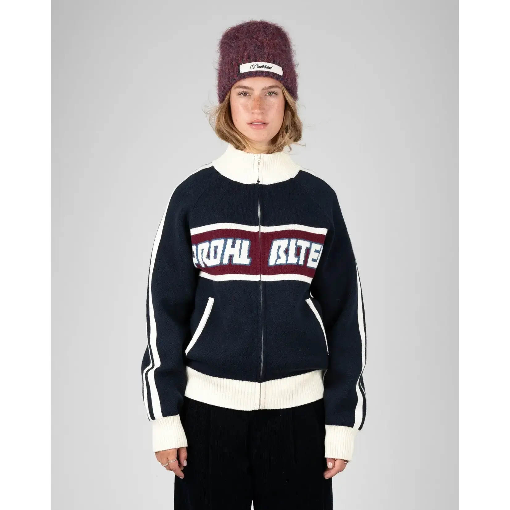 Prohibited Prohibited Letterman knit jacket black