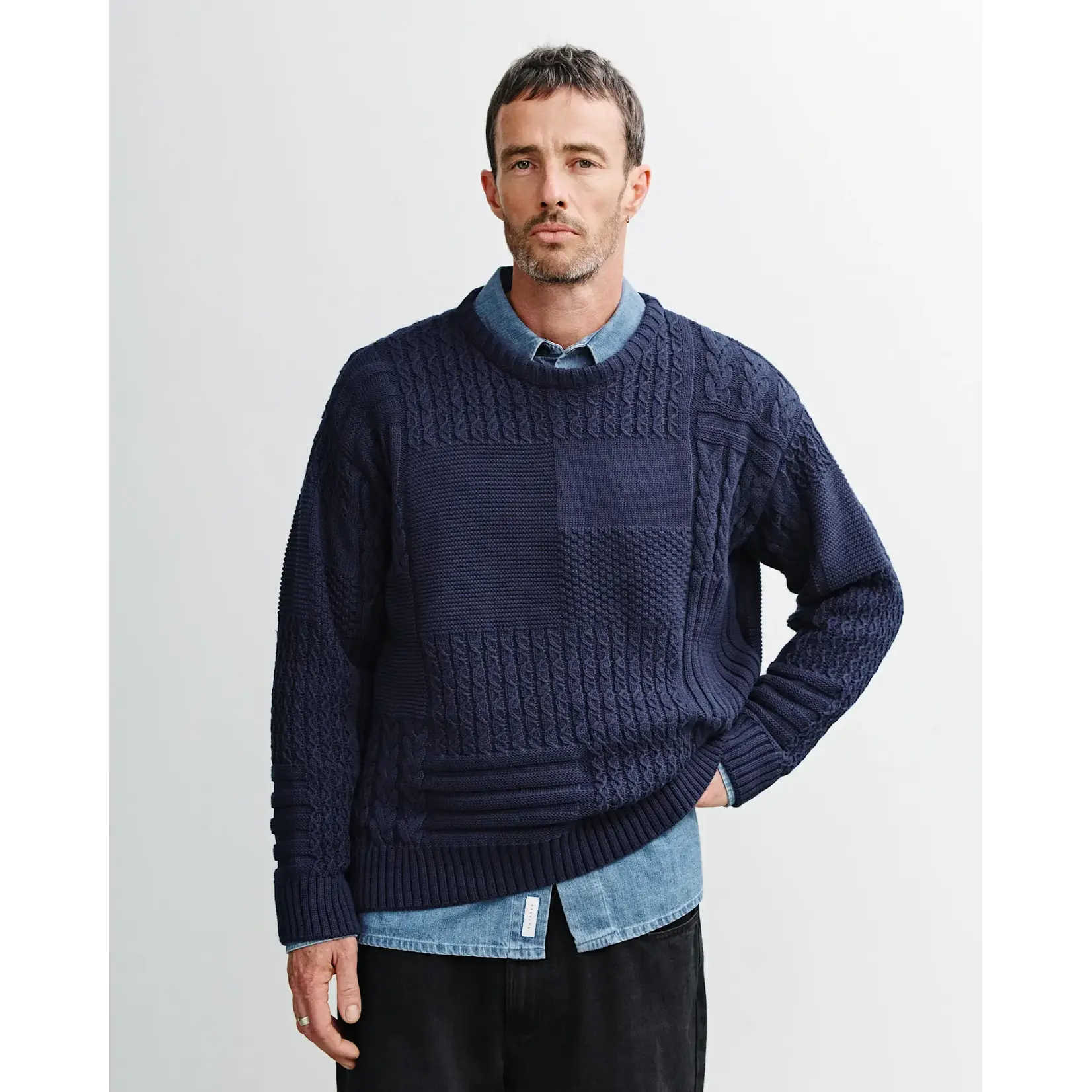Rotholz Rotholz Patchwork Knit Sweatshirt Dark Navy