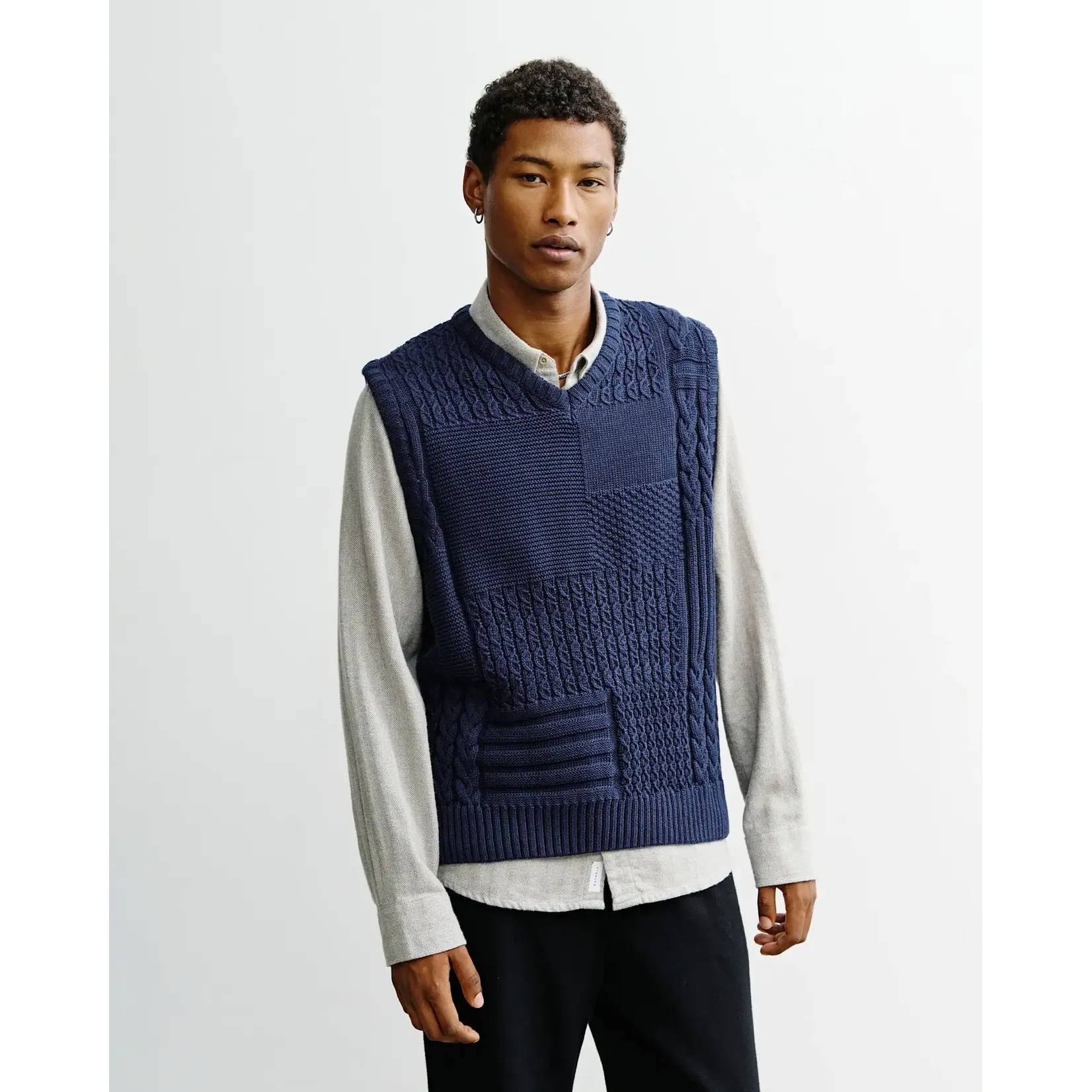Rotholz Rotholz Patchwork Knit Vest Dark Navy