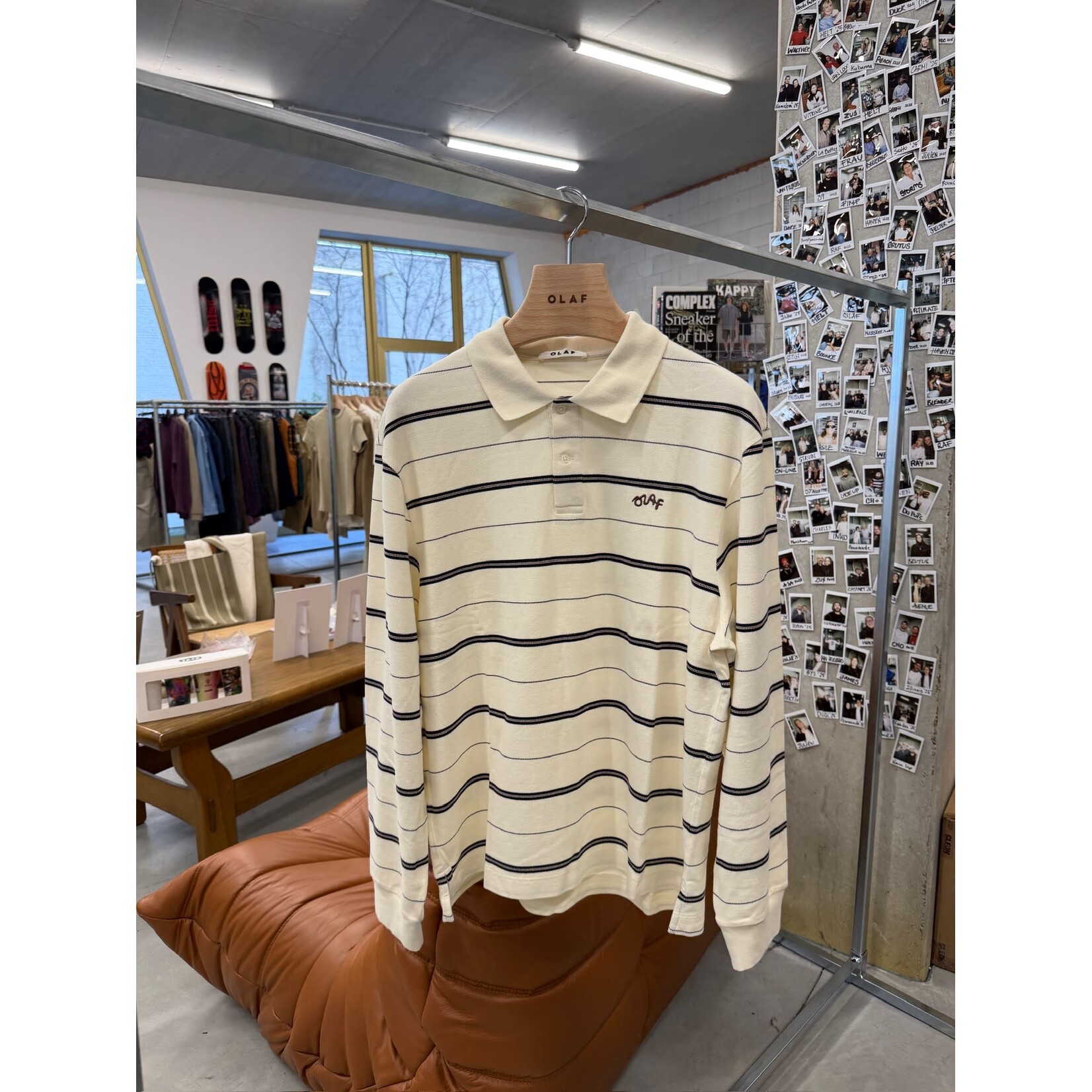Olaf Hussein Olaf striped signature LS polo off white /navy