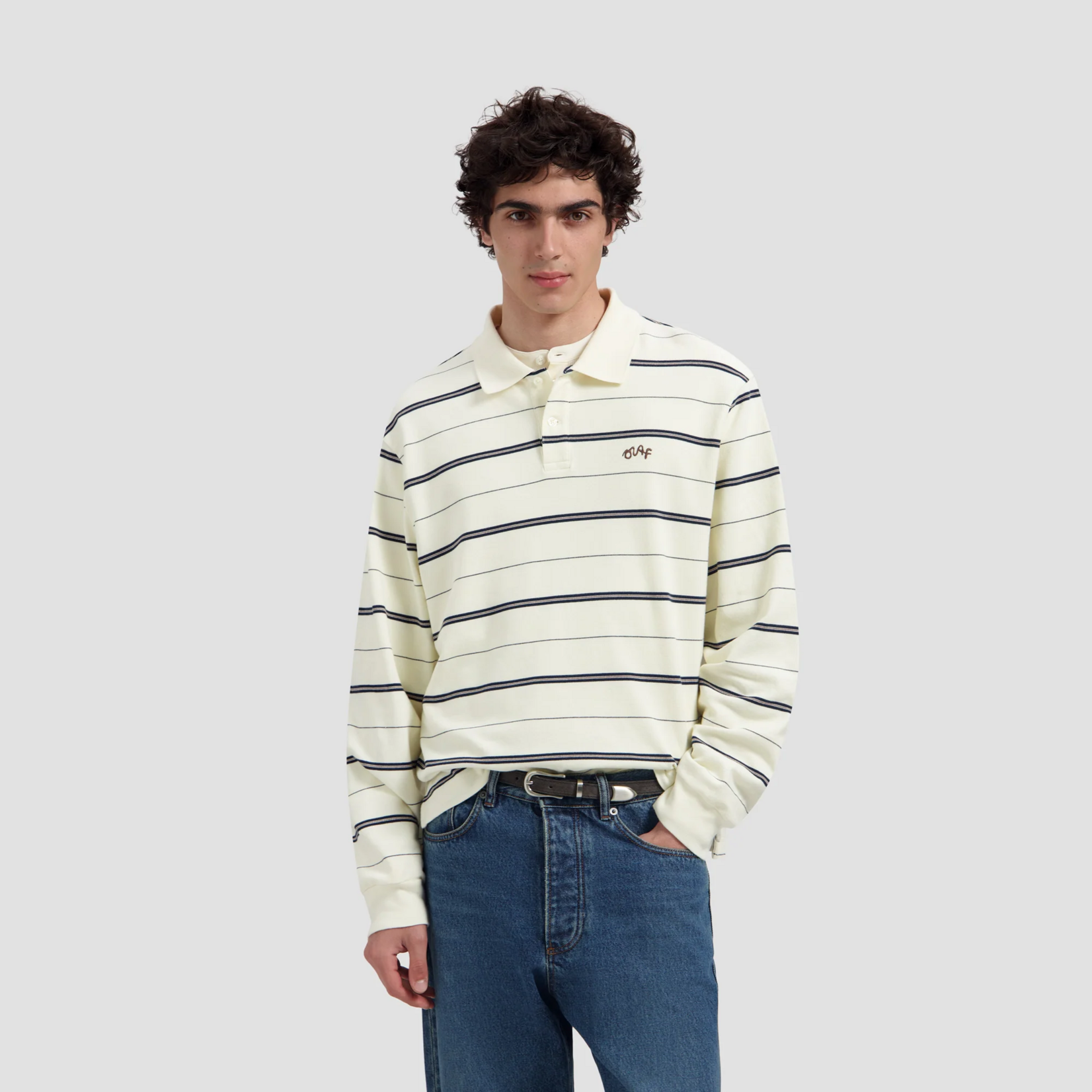 Olaf Hussein Olaf striped signature LS polo off white /navy