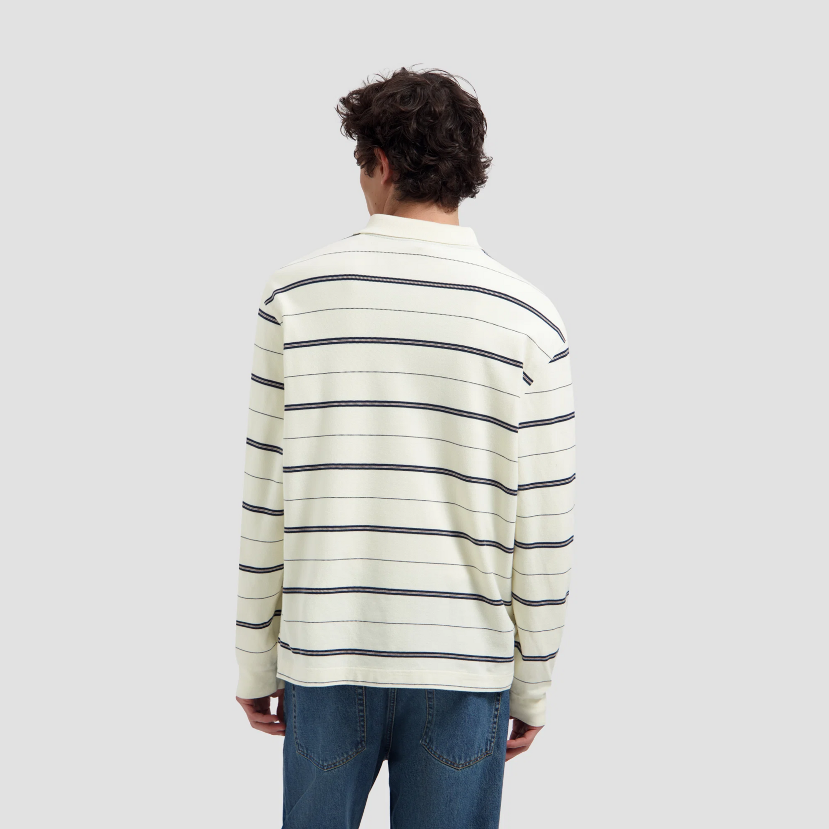 Olaf Hussein Olaf striped signature LS polo off white /navy