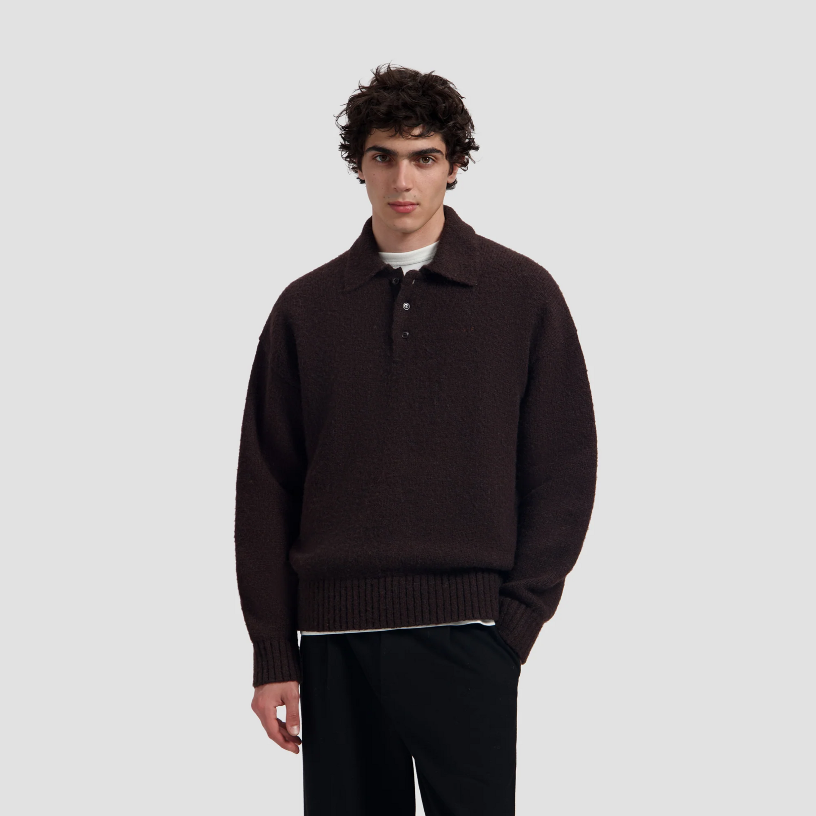 Olaf Hussein Olaf oversized knitted polo chocolate plum