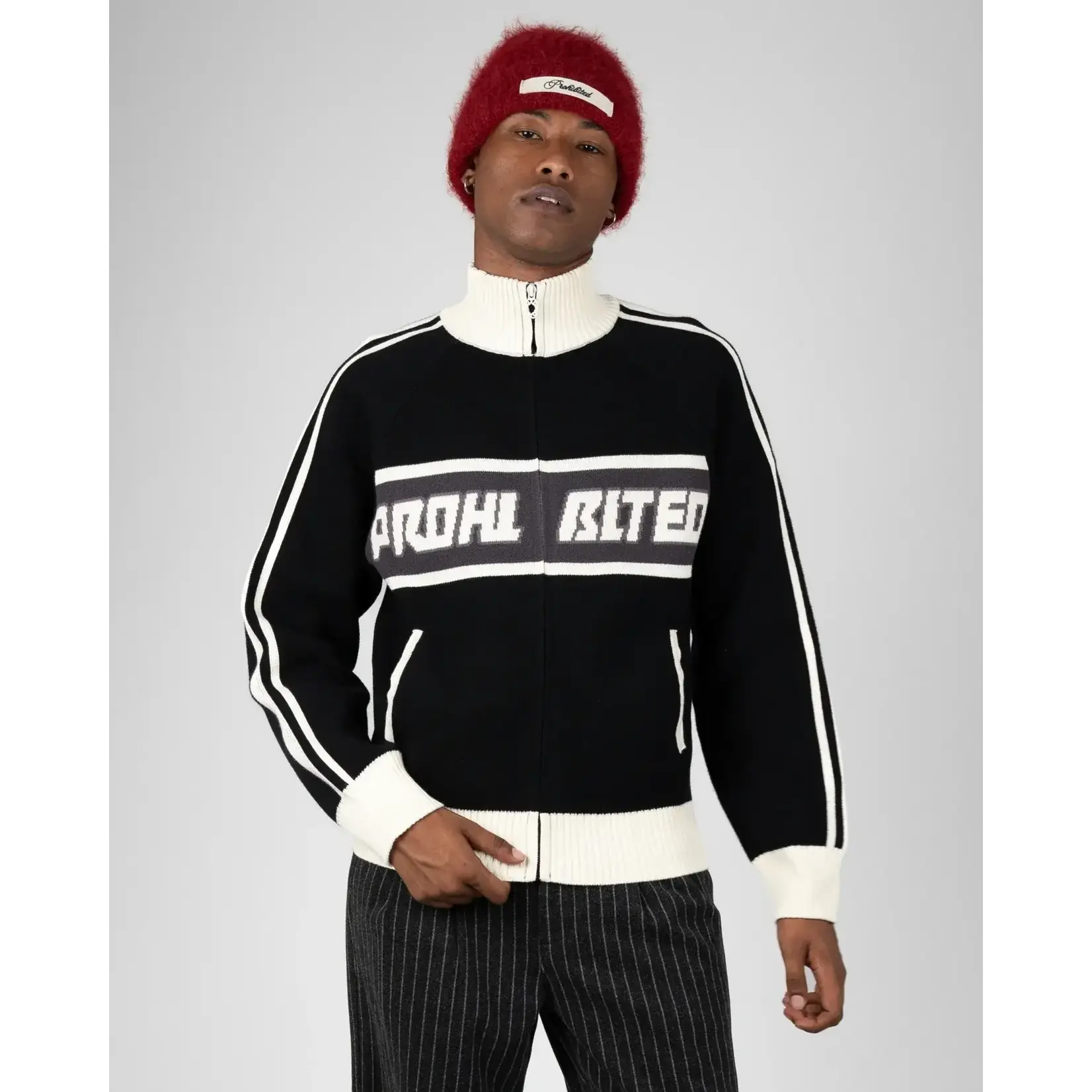 Prohibited Prohibited Letterman knit jacket black