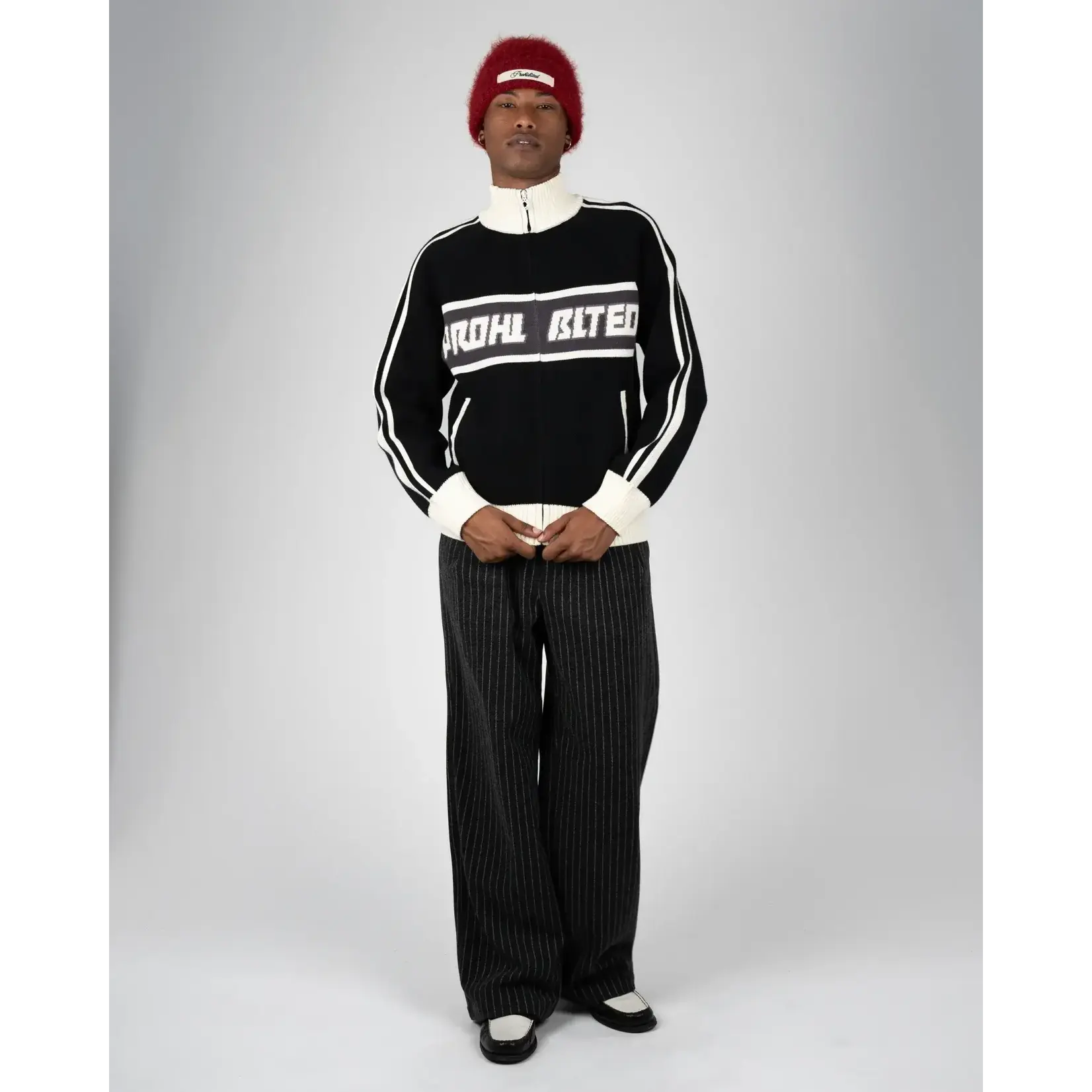 Prohibited Prohibited Letterman knit jacket black