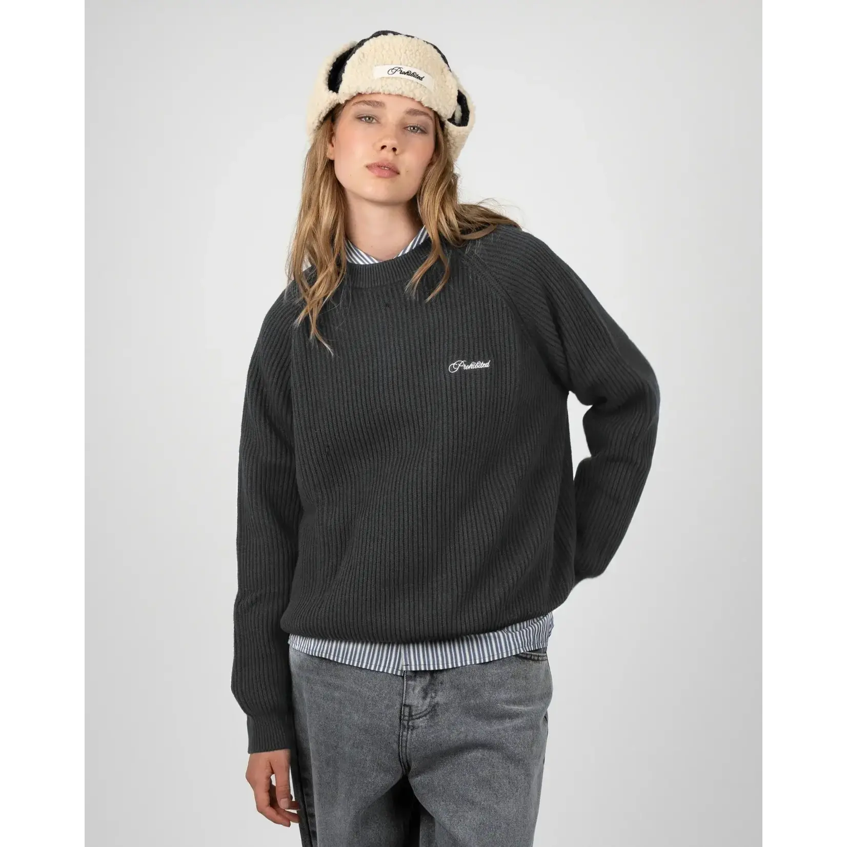 Prohibited Prohibited Campus Knit Sweater Dark Grey