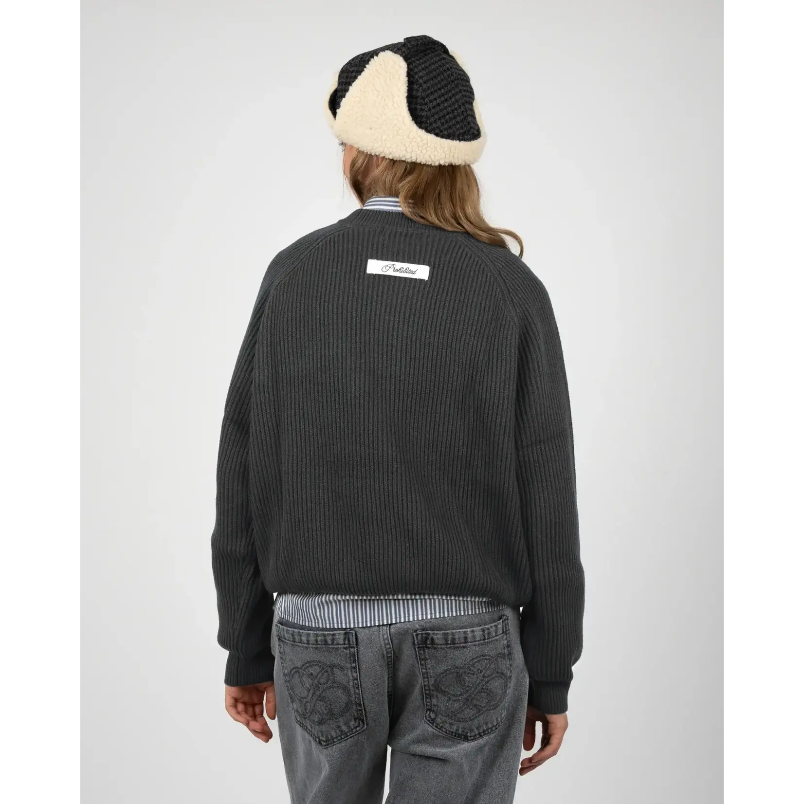 Prohibited Prohibited Campus Knit Sweater Dark Grey