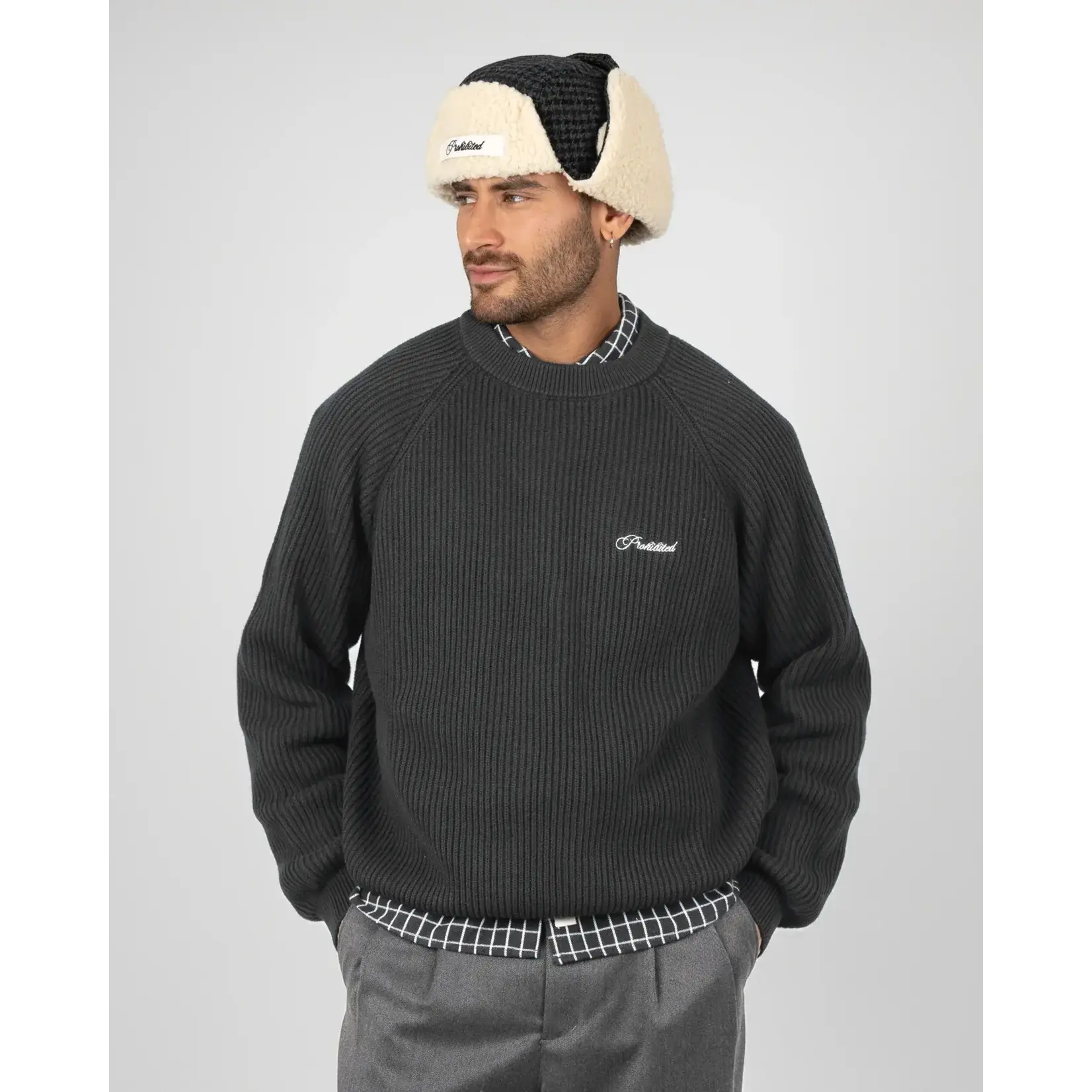 Prohibited Prohibited Campus Knit Sweater Dark Grey