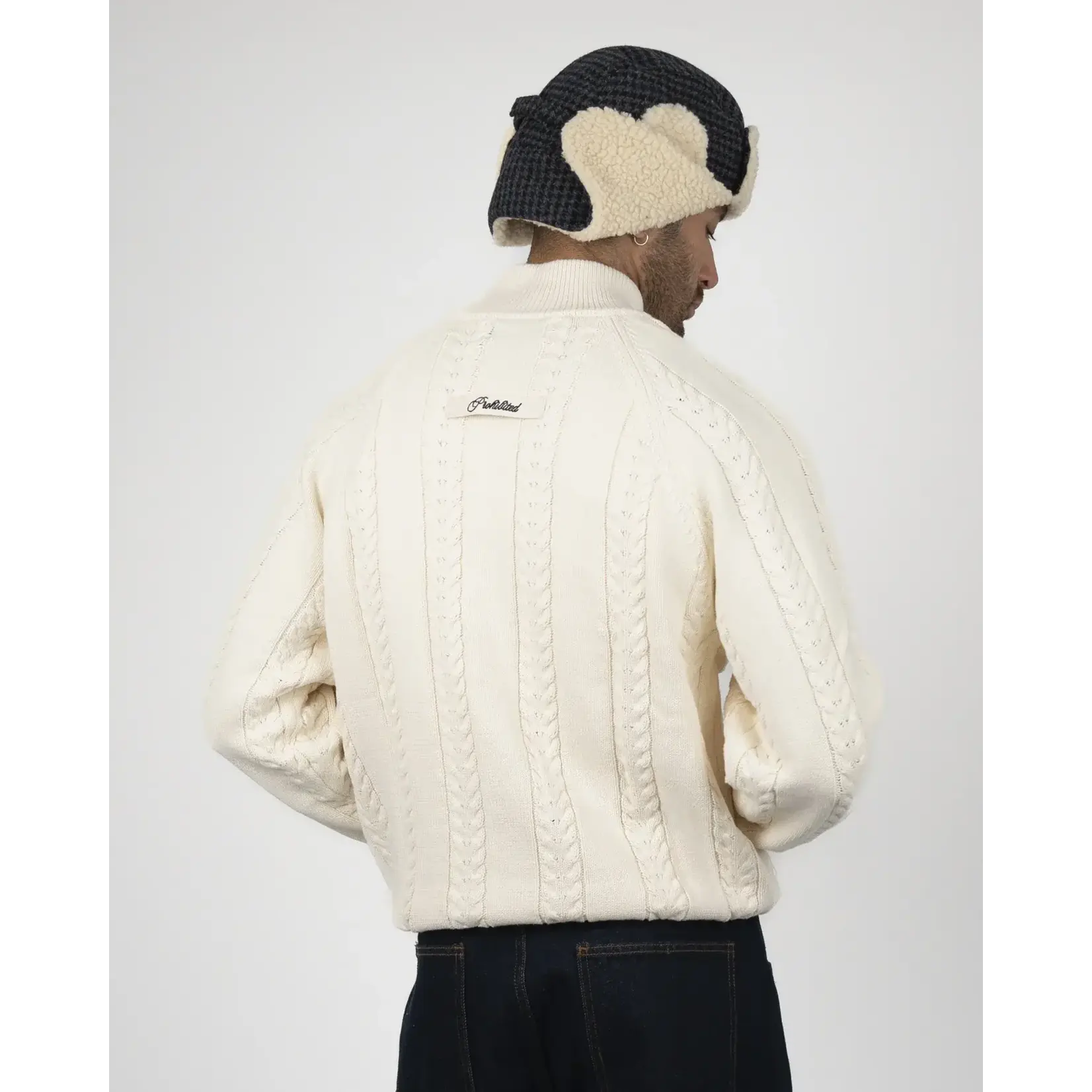 Prohibited Prohibited Cable Knit Quarter Zip Cream