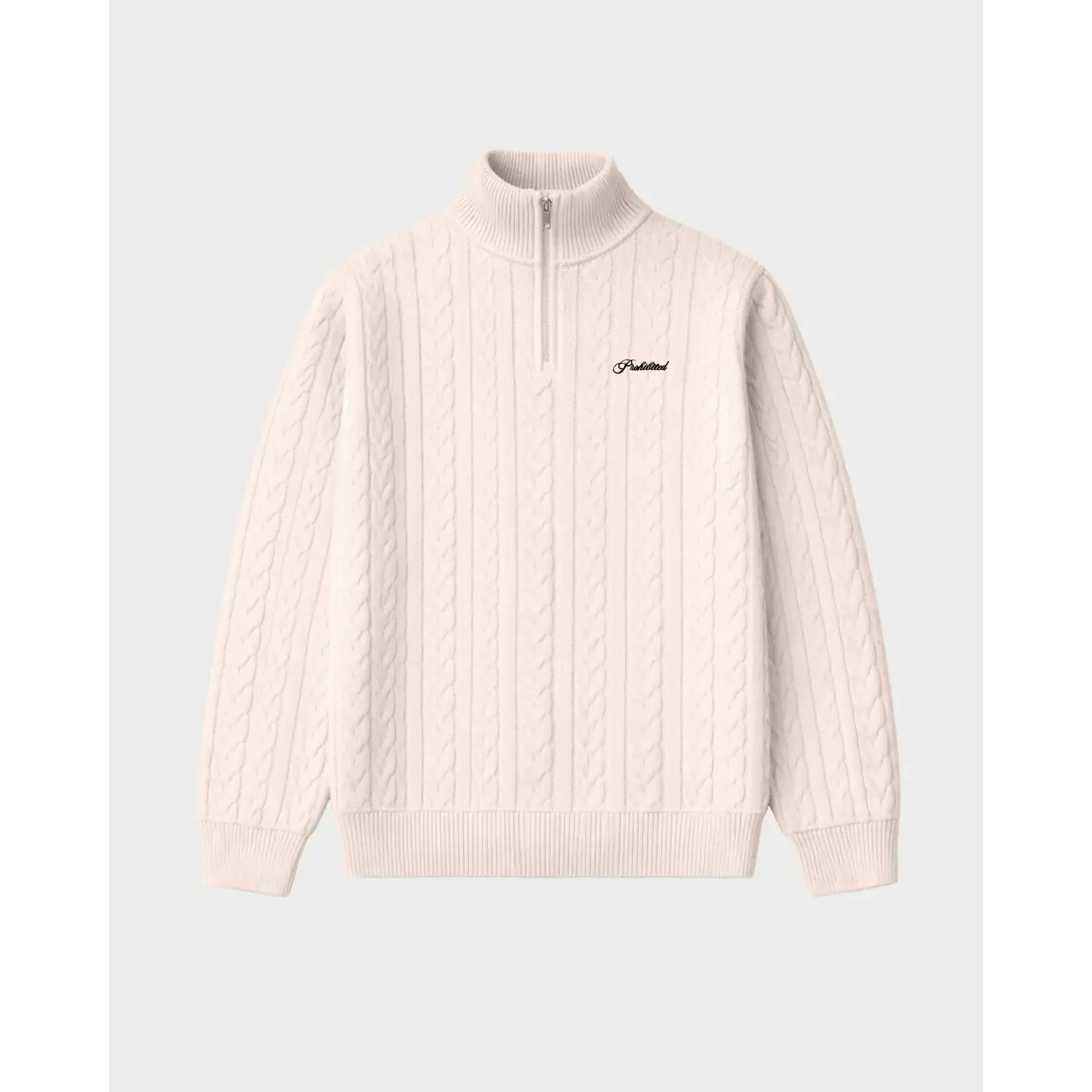 Prohibited Prohibited Cable Knit Quarter Zip Cream