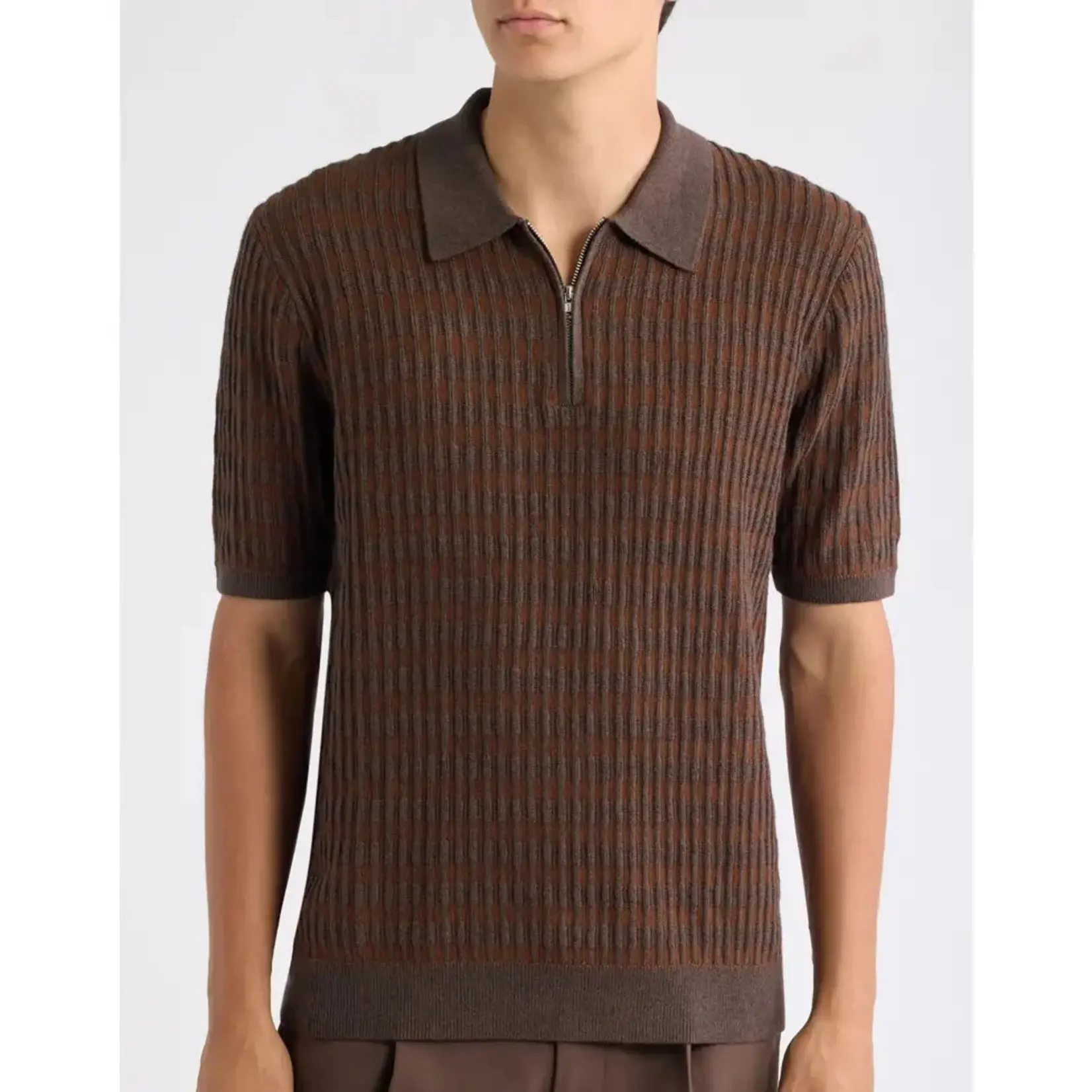 Wax London Wax London Bury SS zip polo brown