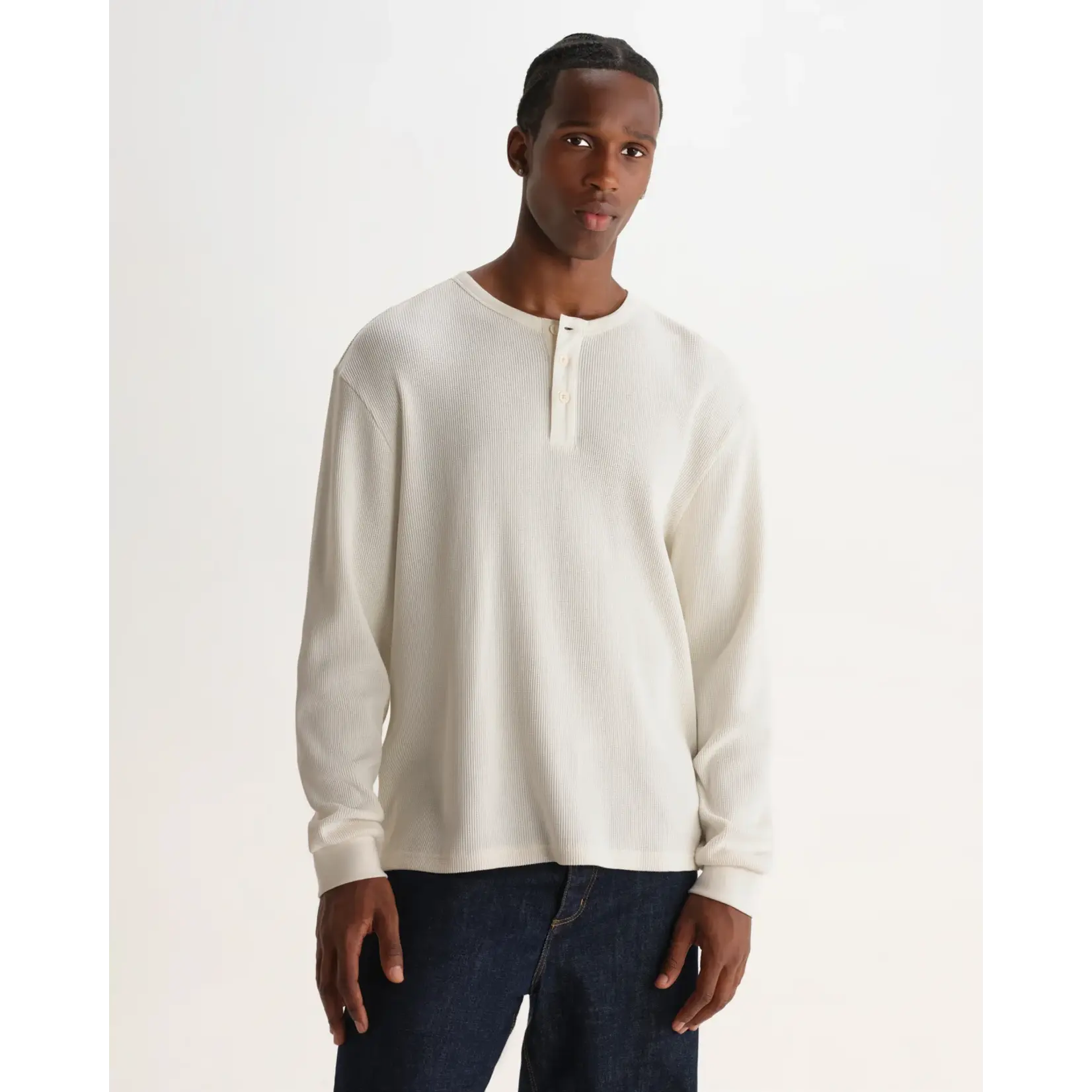 Wax London Wax London Caleb Henley LS waffle Tee ecru
