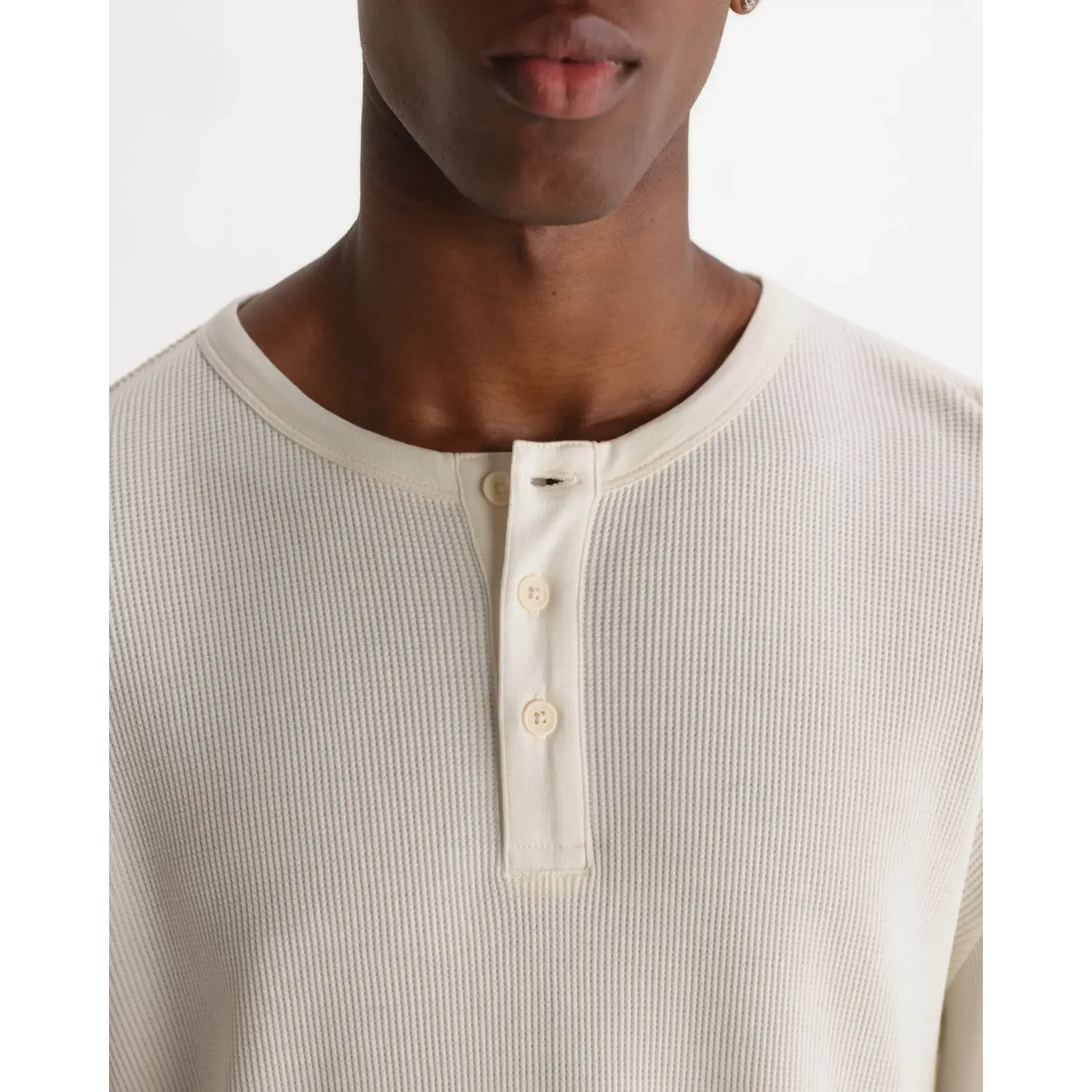 Wax London Wax London Caleb Henley LS waffle Tee ecru