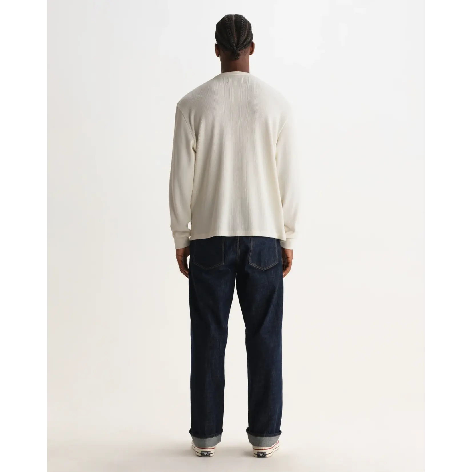 Wax London Wax London Caleb Henley LS waffle Tee ecru