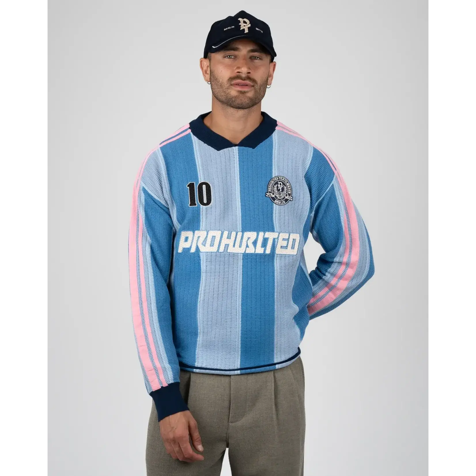 Prohibited Prohibited Striped Team knit light blue