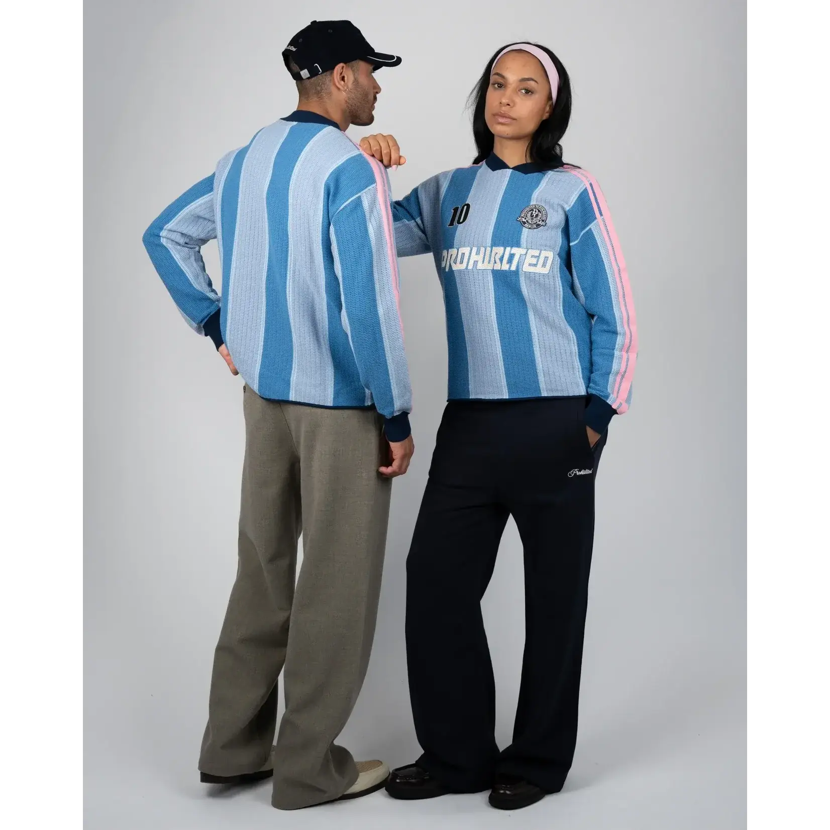 Prohibited Prohibited Striped Team knit light blue