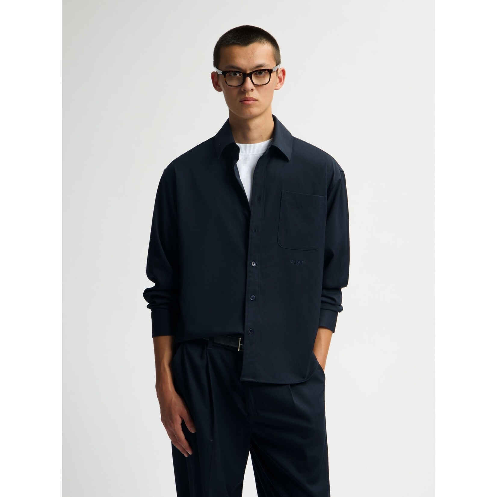 Olaf Hussein Olaf Oversized wool blend shirt navy