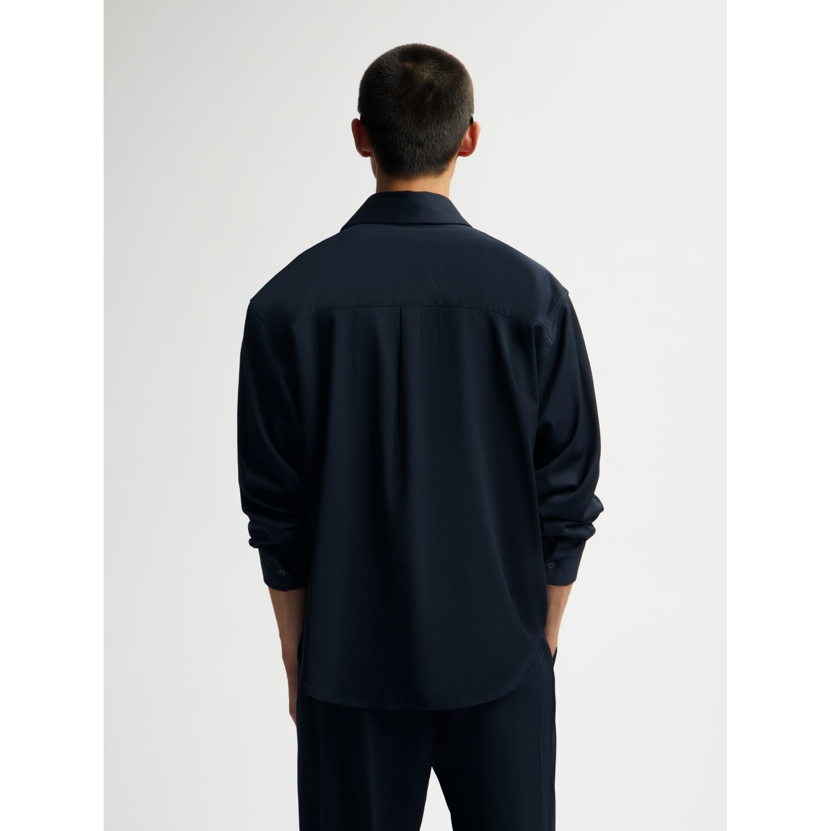 Olaf Hussein Olaf Oversized wool blend shirt navy