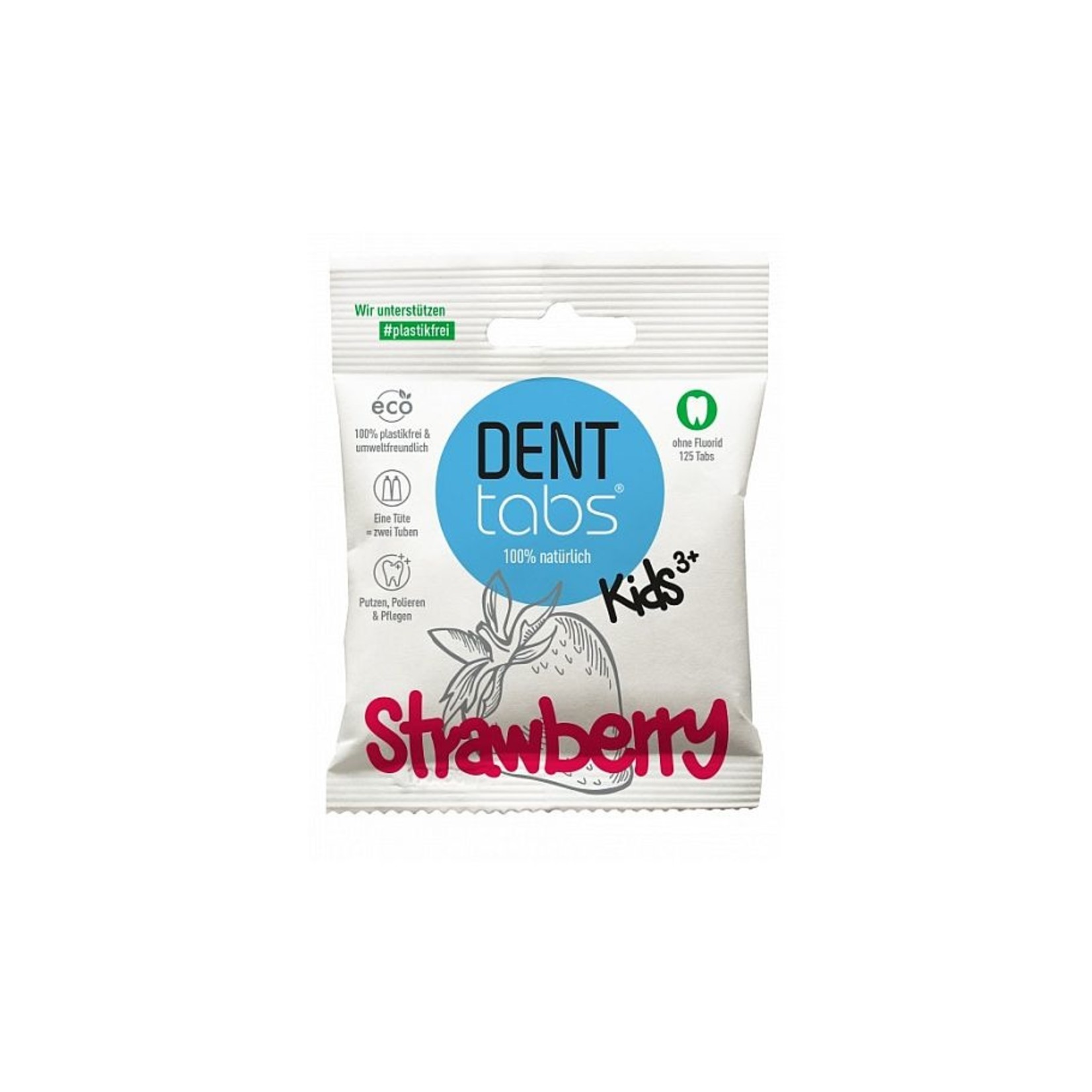 Denttabs Denttabs tandpasta-tabletten voor kinderen zonder fluoride (125 stuks) - Aardbei