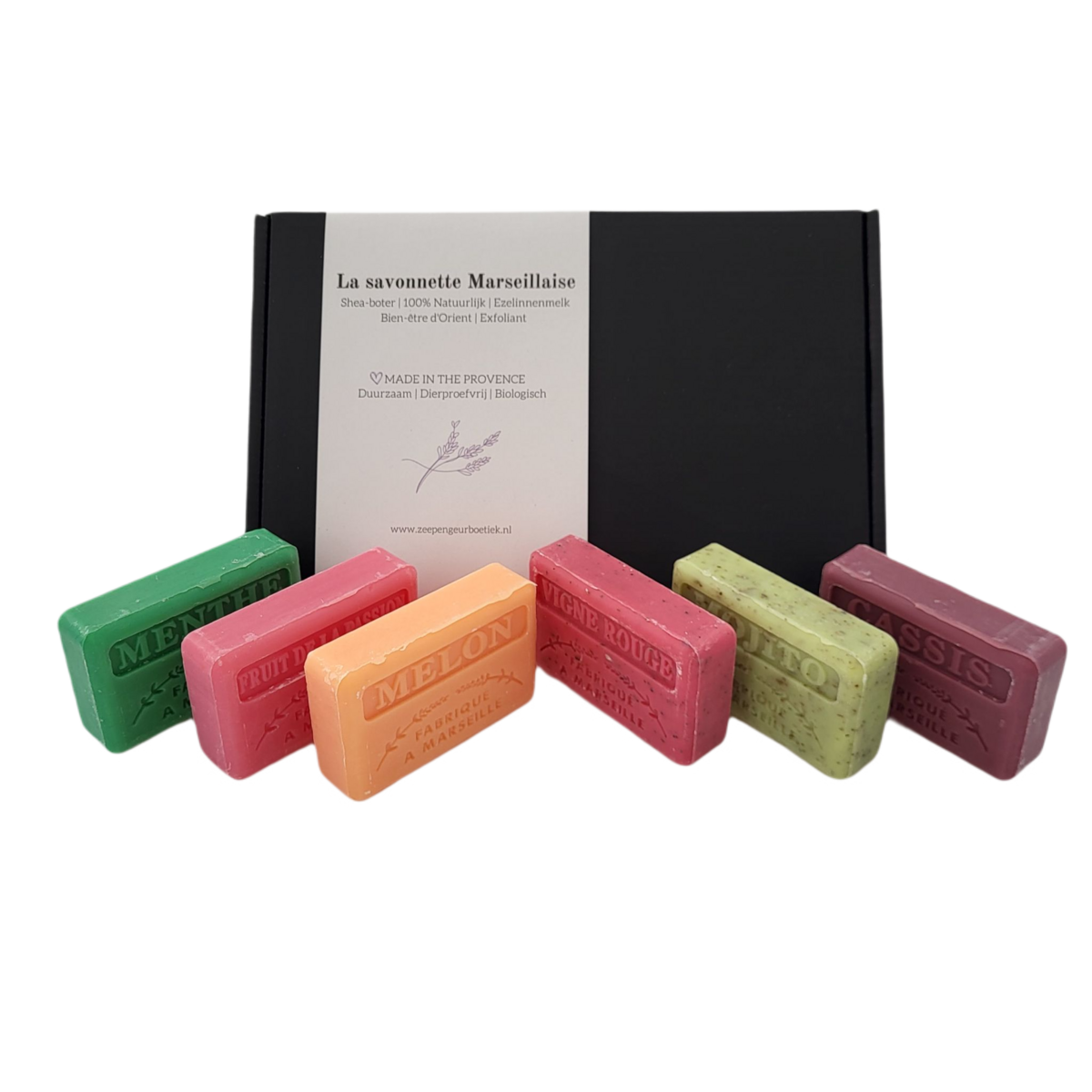 Zeep bar cadeauset Fruit de la passion, Meloen, Menthe, Mojito, Vigne