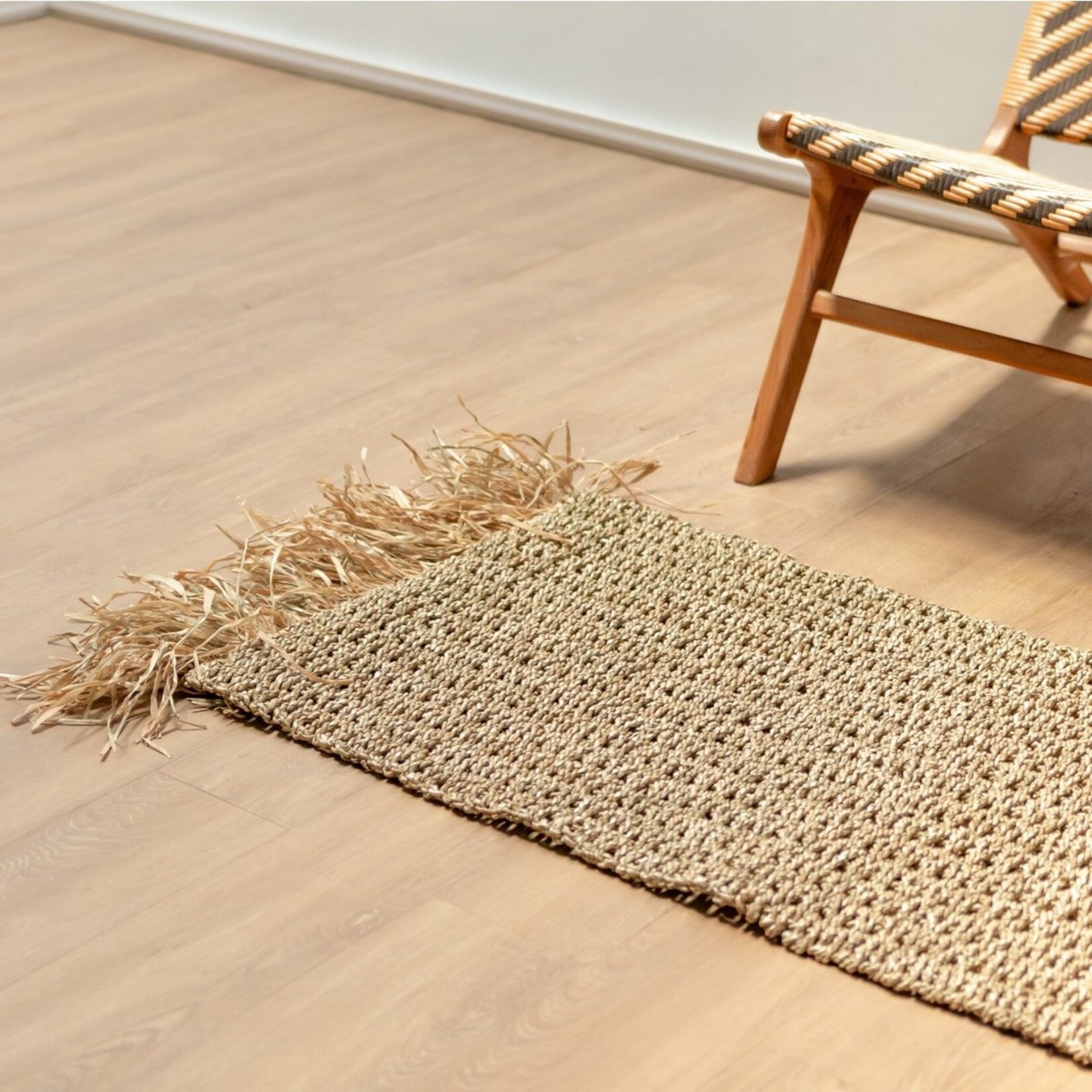 Soeji Zeegras vloerkleed met kwastjes 120x60 cm geweven Boho tapijt gemaakt van zeegras BARA