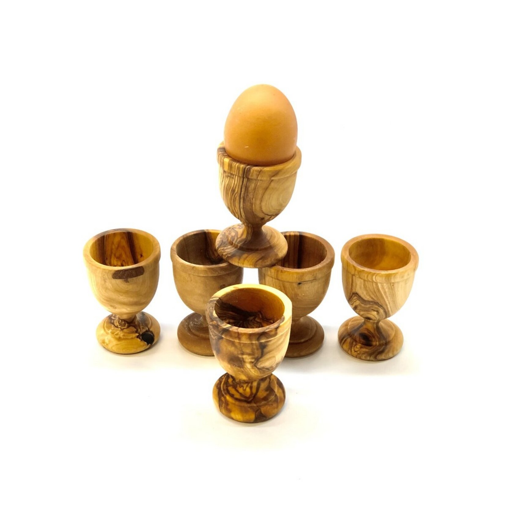 Olivenholz erleben Set van 6 klassieke eierdopjes gemaakt van olijfhout