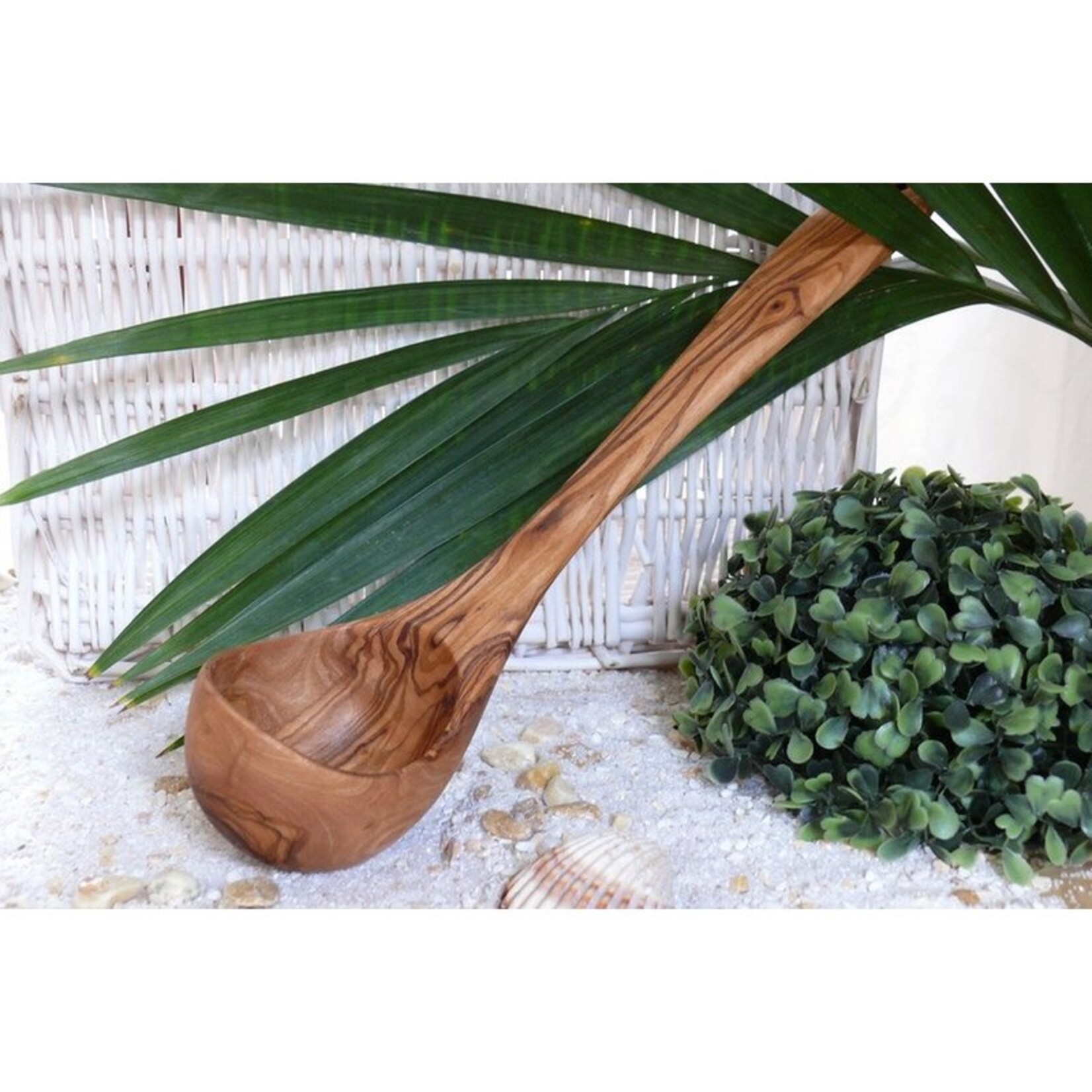 Olivenholz erleben Pollepel voor keuken & sauna 25 cm gemaakt van olijfhout