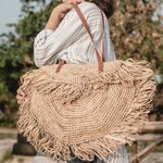 Soeji Beige schoudertas met franjes Strandtas Tote Boodschappentas SUMBAWA