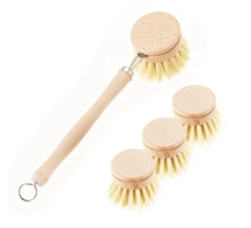 Houten afwas-borstel met 3 extra koppen