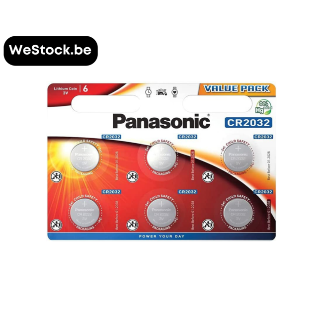 [Panasonic] CR2032 3V-batterijen | Lithium | 6 Batterijen per verpakking