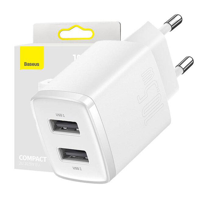 [Baseus] Baseus Dubbele USB-laadkop 10,5 W Wit