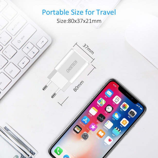 Choetech Choetech Adaptateur chargeur de voyage 2x USB-A