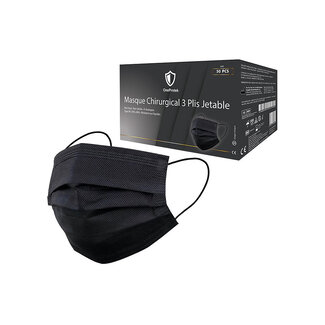 OneProtek Masques chirurgicaux Type IIR | Noir | Boîte de 50