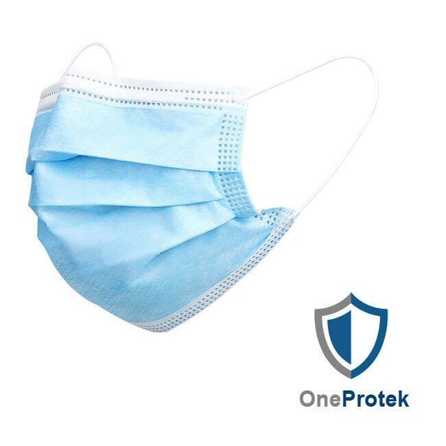 OneProtek Masques chirurgicaux Type IIR | Bleu | 5x10 Masques