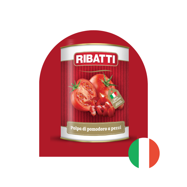 RIBATTI Crushed – Chopped tomato pulp – Origin: Italy – 2.5 KG (can)