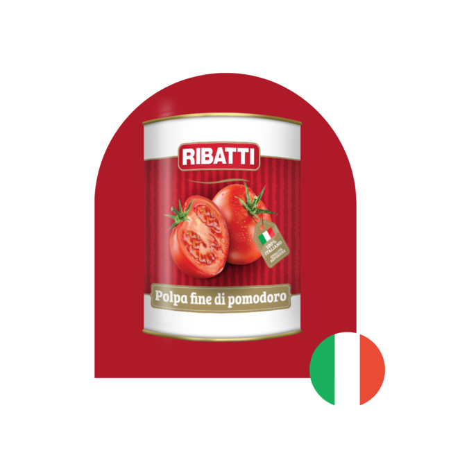 RIBATTI Finely chopped tomatoes / Fine tomato pulp (Polpa fine di pomodoro) – Origin: Italy – 2.5 kg (can)